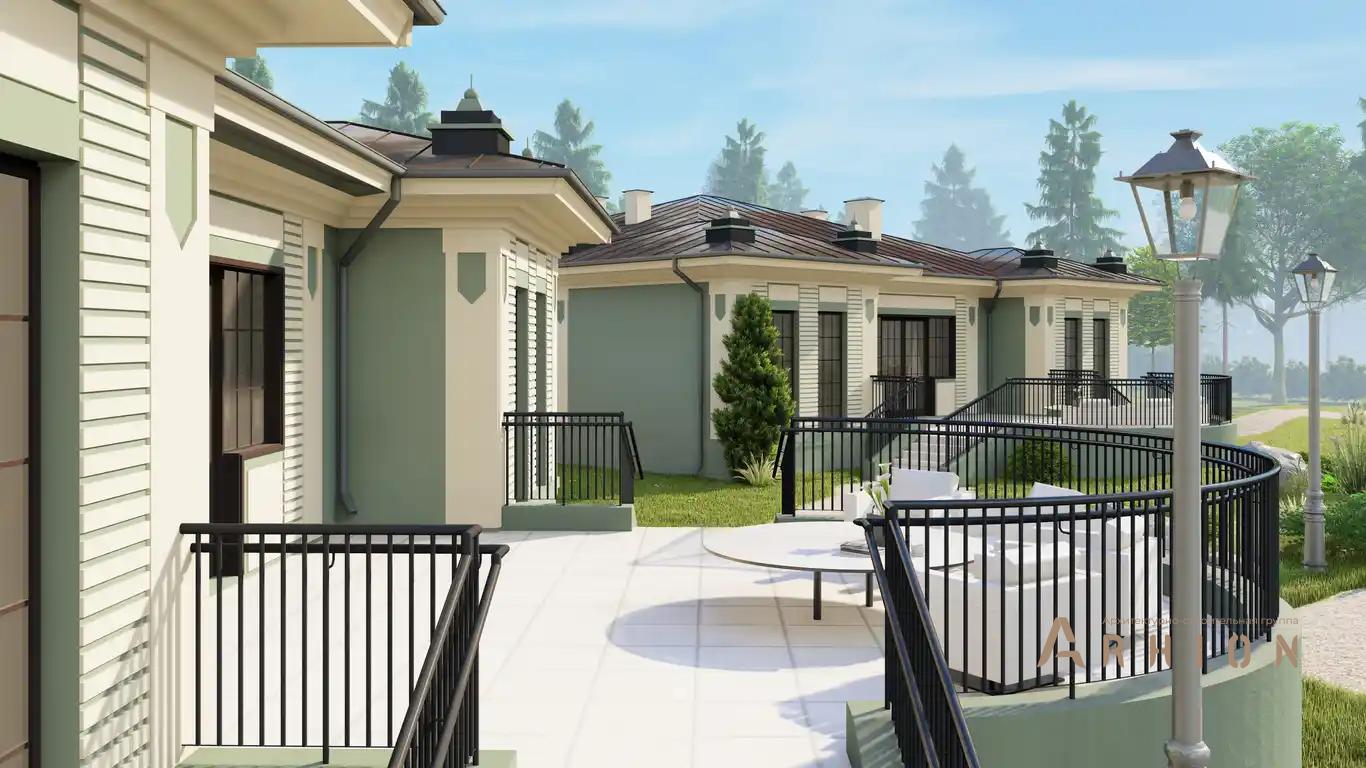 3. Проект одноэтажного дома в классическом стиле с многоскатной кровлей, H-1040, площадью - 1141 кв c терассой