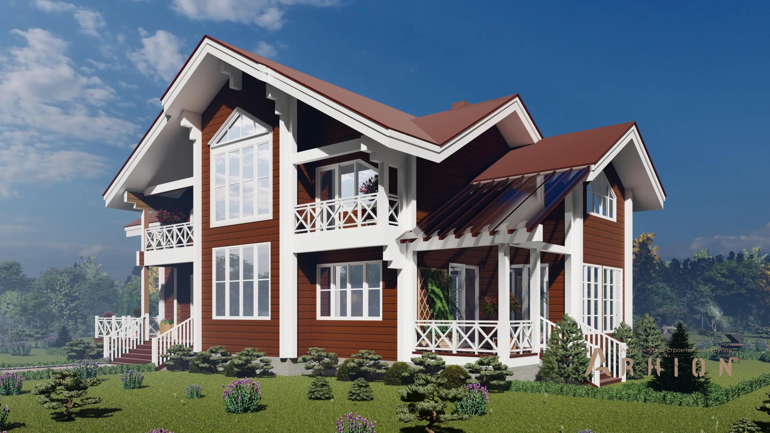 1. Проект одноэтажного дома в европейском стиле с четырехскатной, H-1041, площадью - 253 кв c мансардой, терассой, балконом, вторым светом