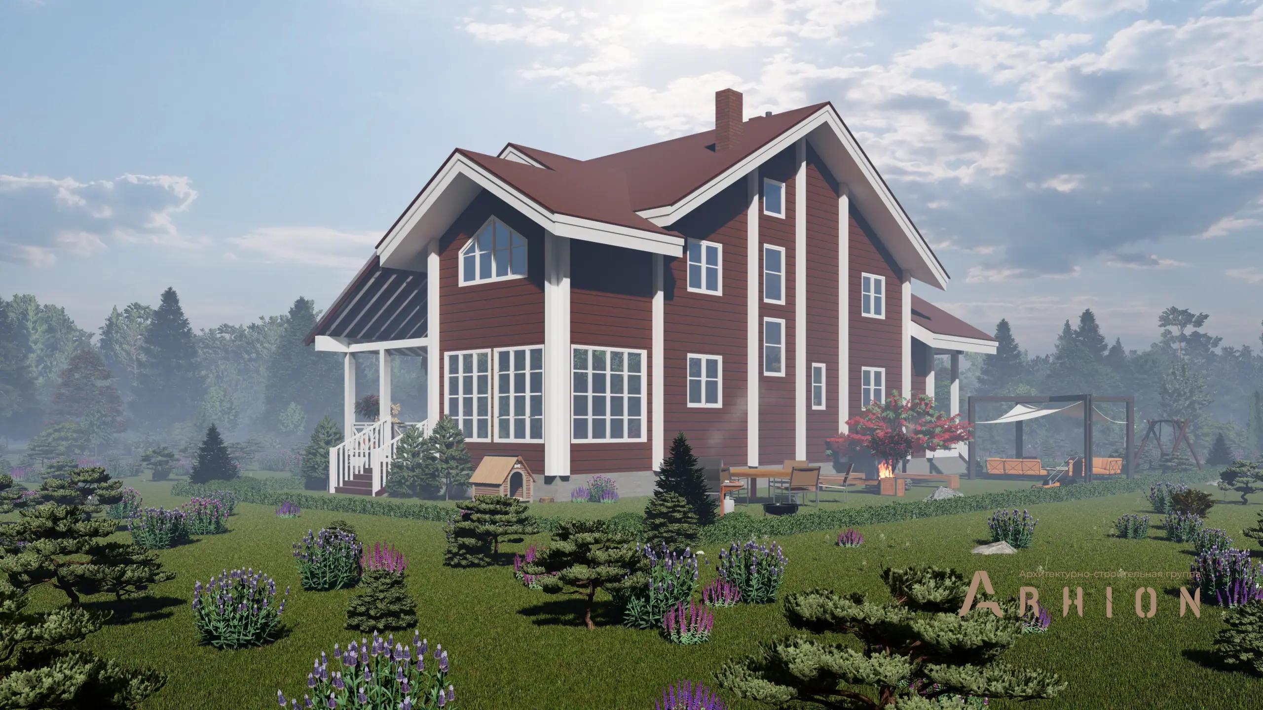 3. Проект одноэтажного дома в европейском стиле с четырехскатной, H-1041, площадью - 253 кв c мансардой, терассой, балконом, вторым светом