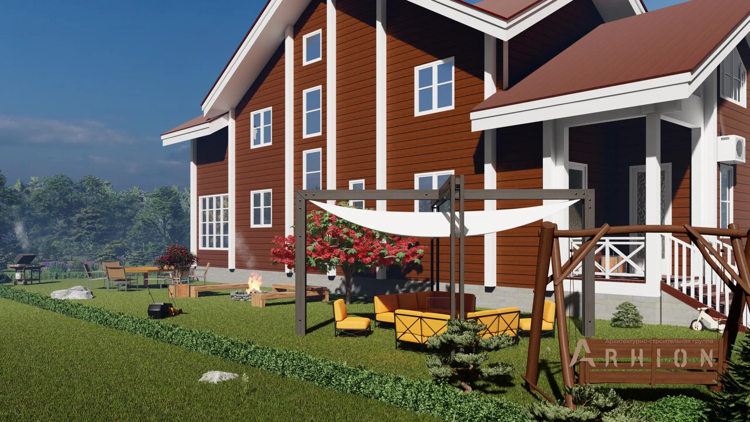 13. Проект одноэтажного дома в европейском стиле с четырехскатной, H-1041, площадью - 253 кв c мансардой, терассой, балконом, вторым светом