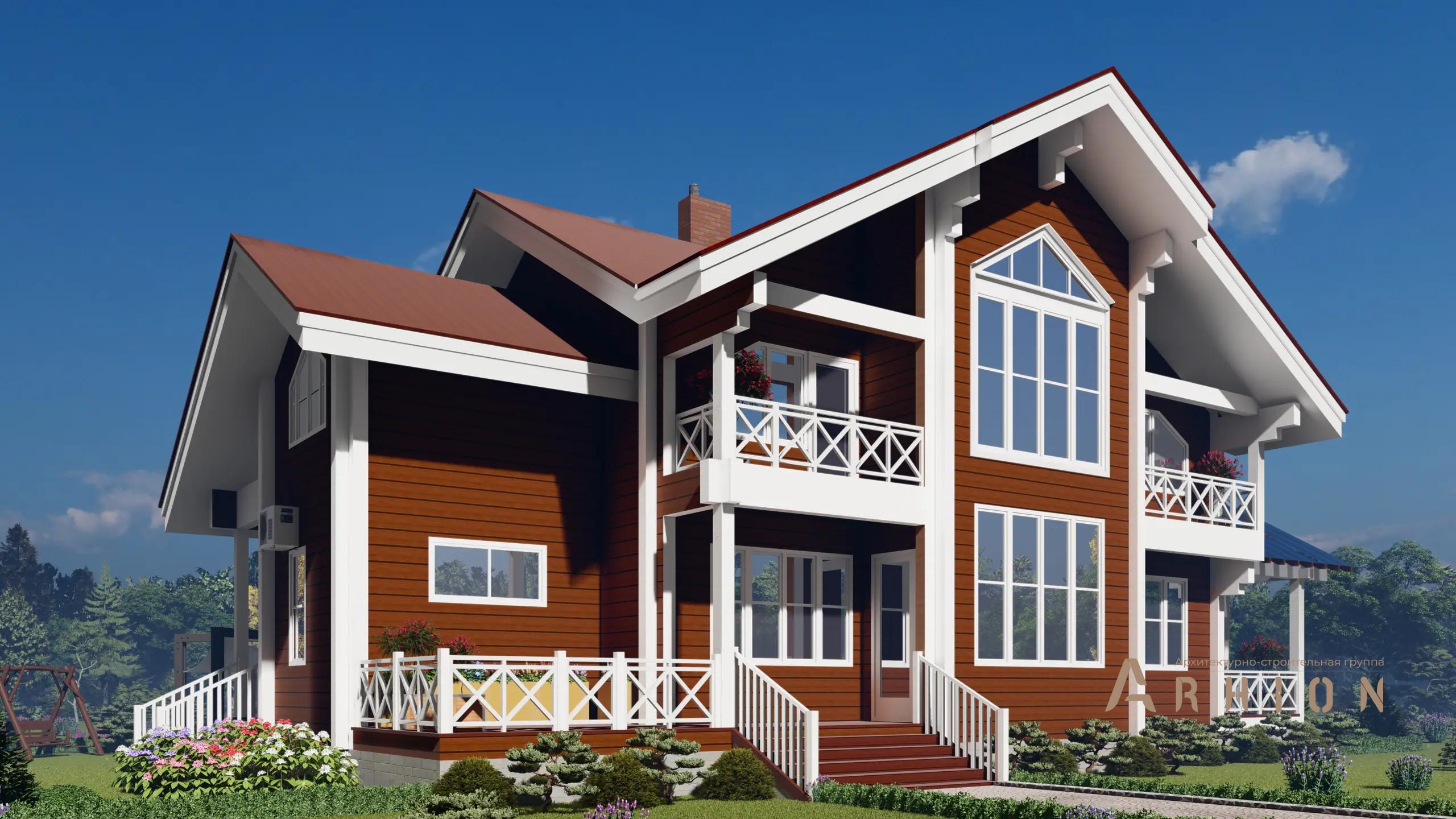 11. Проект одноэтажного дома в европейском стиле с четырехскатной, H-1041, площадью - 253 кв c мансардой, терассой, балконом, вторым светом