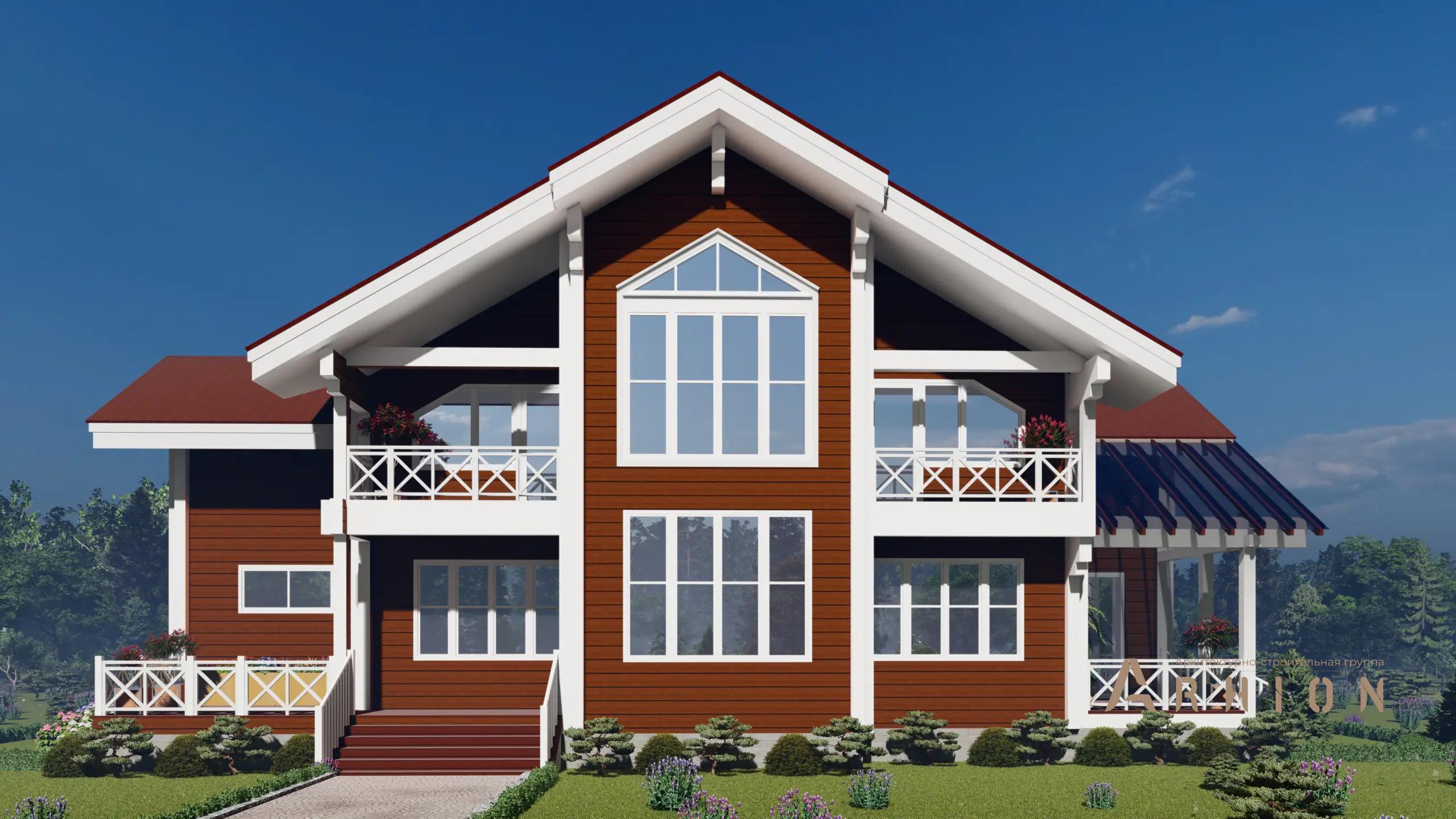 10. Проект одноэтажного дома в европейском стиле с четырехскатной, H-1041, площадью - 253 кв c мансардой, терассой, балконом, вторым светом