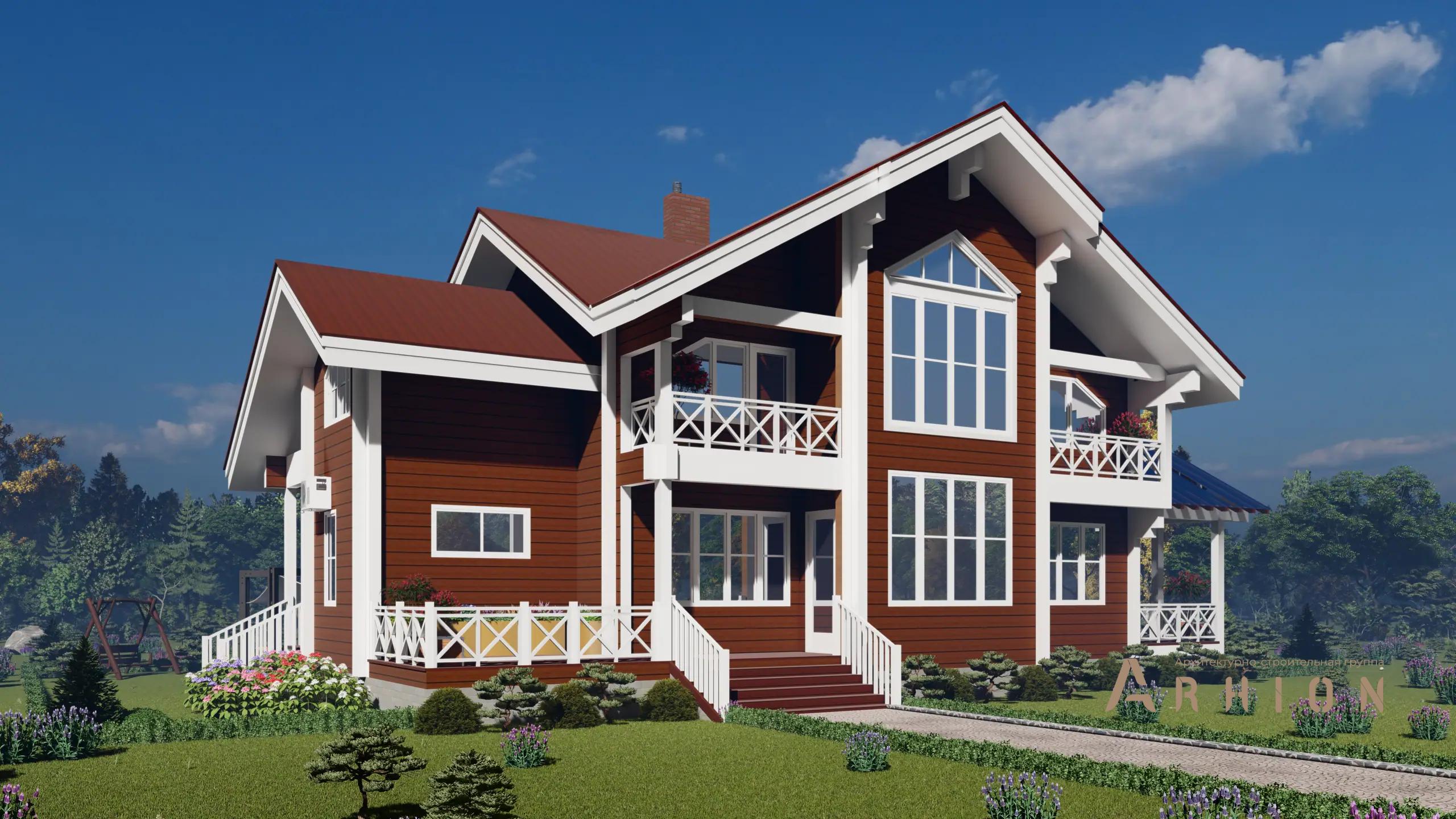 9. Проект одноэтажного дома в европейском стиле с четырехскатной, H-1041, площадью - 253 кв c мансардой, терассой, балконом, вторым светом