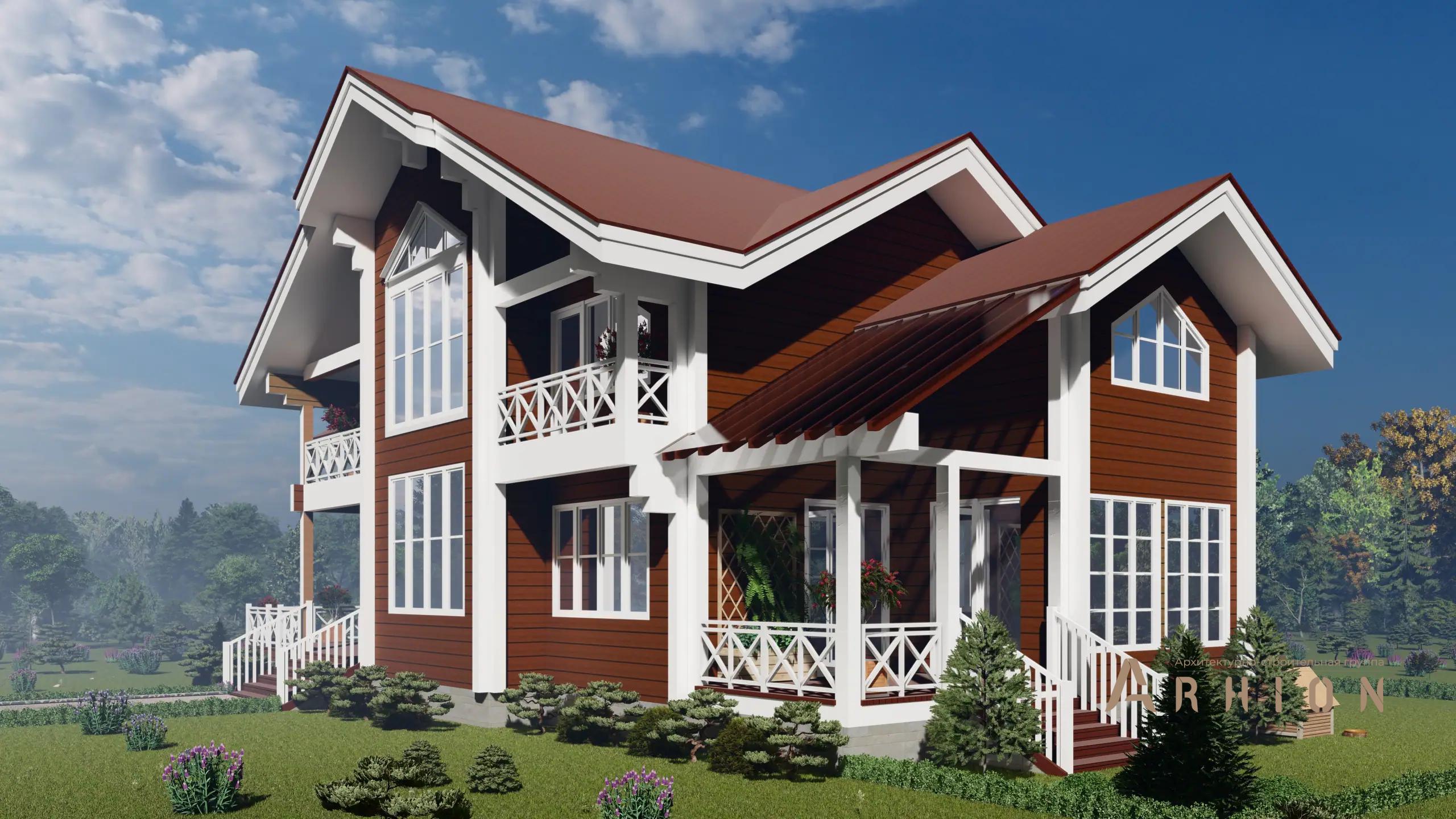 8. Проект одноэтажного дома в европейском стиле с четырехскатной, H-1041, площадью - 253 кв c мансардой, терассой, балконом, вторым светом