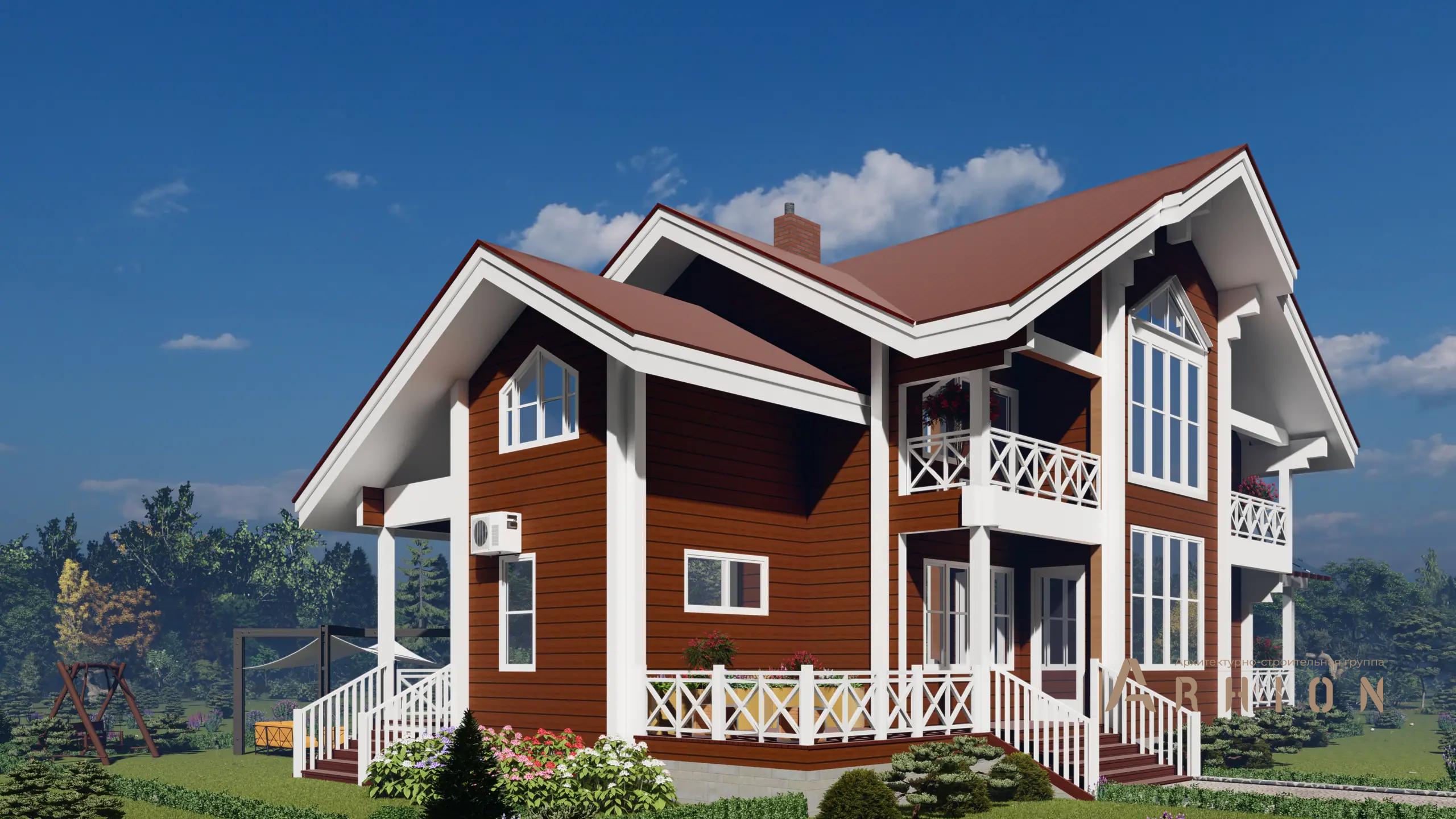 7. Проект одноэтажного дома в европейском стиле с четырехскатной, H-1041, площадью - 253 кв c мансардой, терассой, балконом, вторым светом