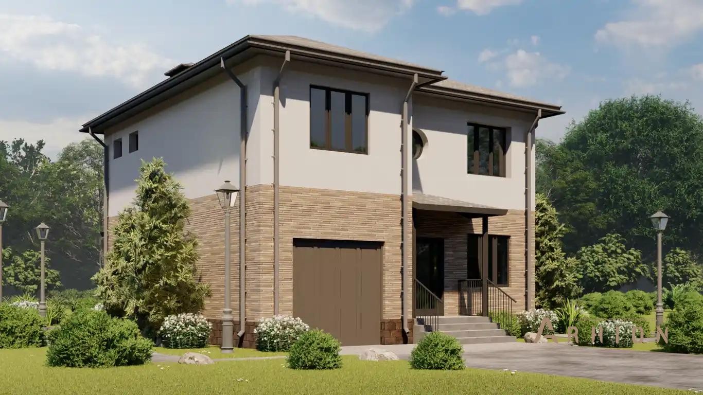 6. Проект двухэтажного дома в европейском стиле с четырехскатной, H-1042, площадью - 154 кв c гаражом