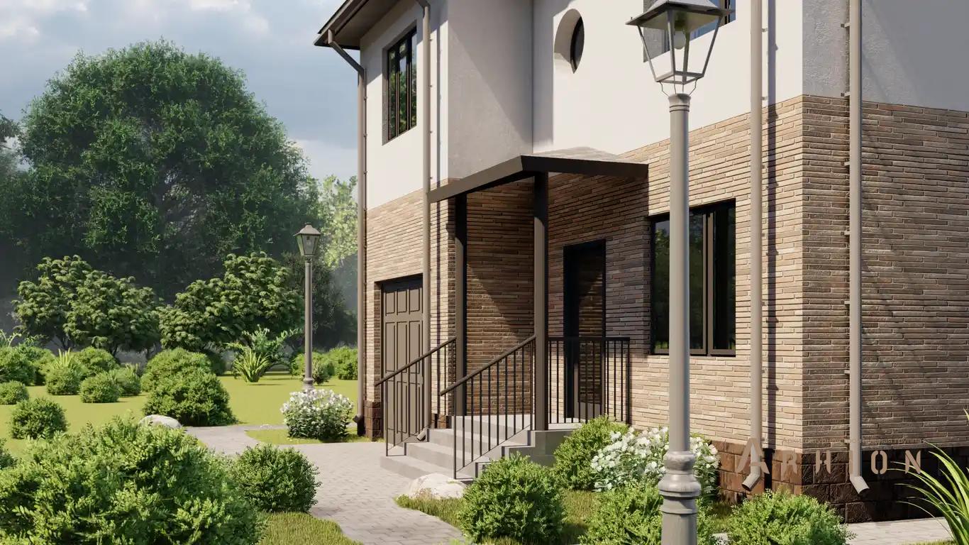 4. Проект двухэтажного дома в европейском стиле с четырехскатной, H-1042, площадью - 154 кв c гаражом