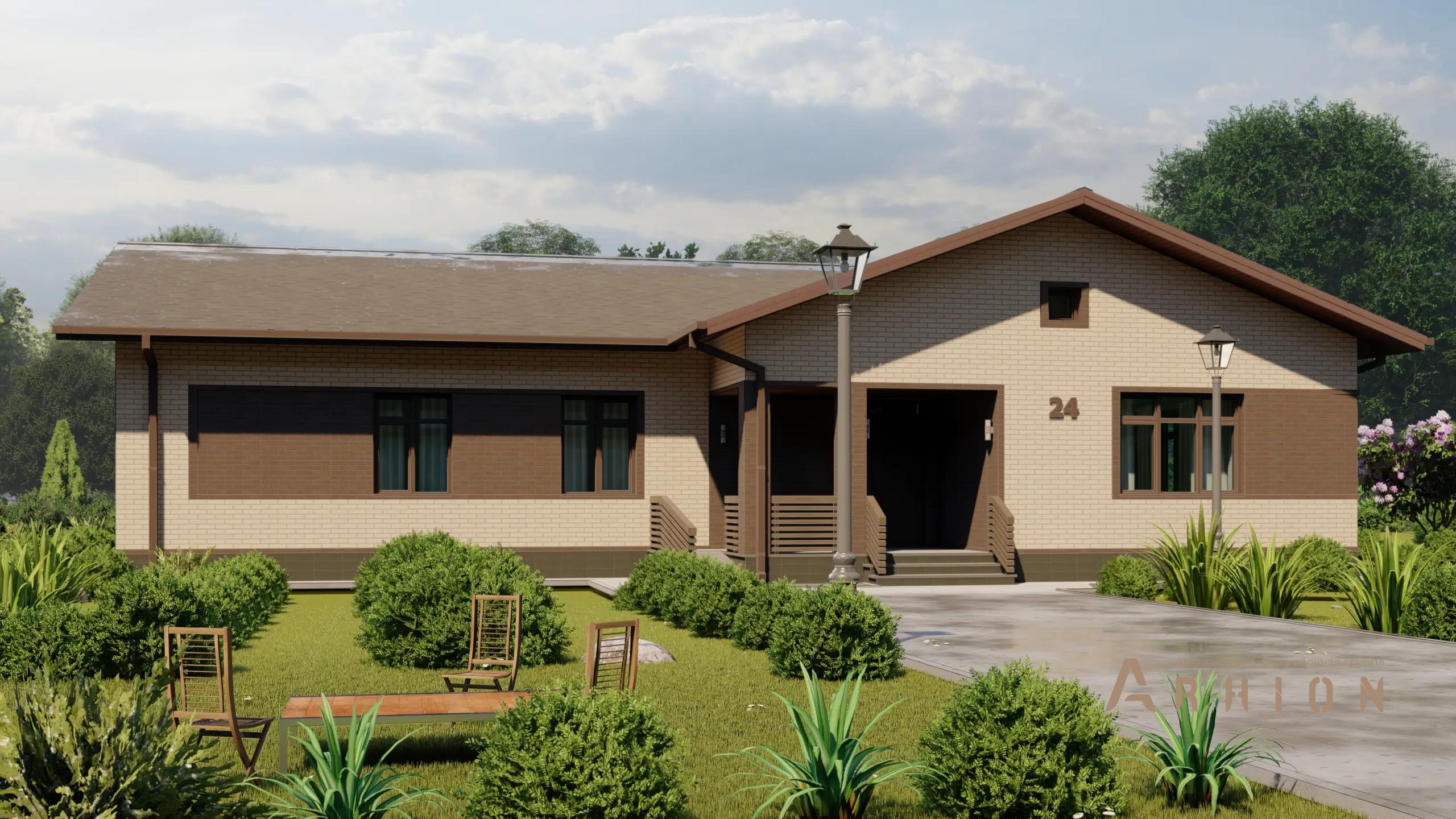 1. Проект одноэтажного дома в европейском стиле с двускатной кровлей, H-1045, площадью - 127 кв