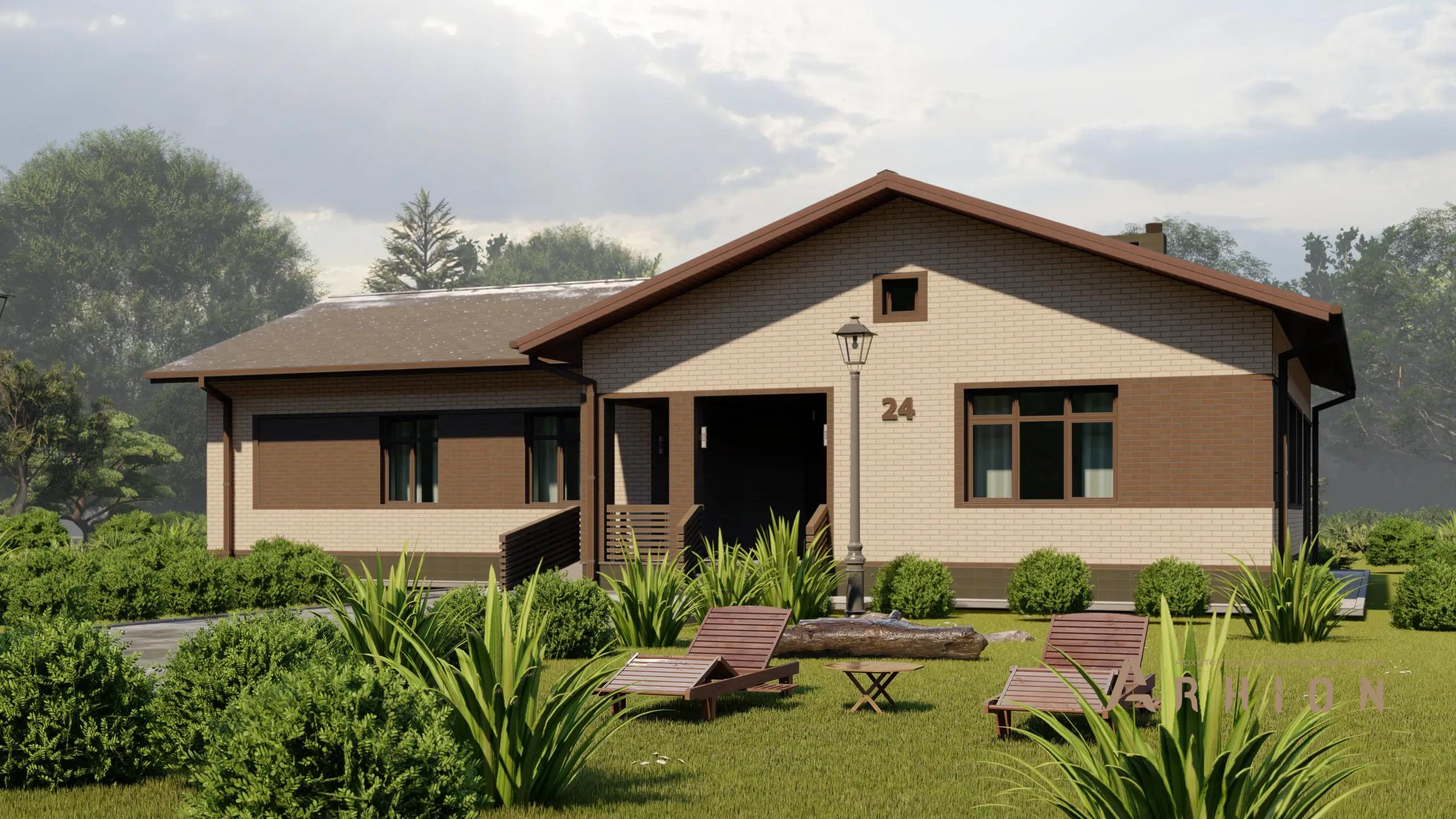 5. Проект одноэтажного дома в европейском стиле с двускатной кровлей, H-1045, площадью - 127 кв