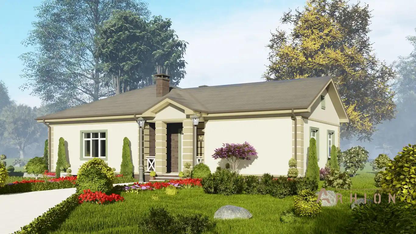 1. Проект одноэтажного дома в европейском стиле с двускатной кровлей, h-1047, площадью - 122 кв