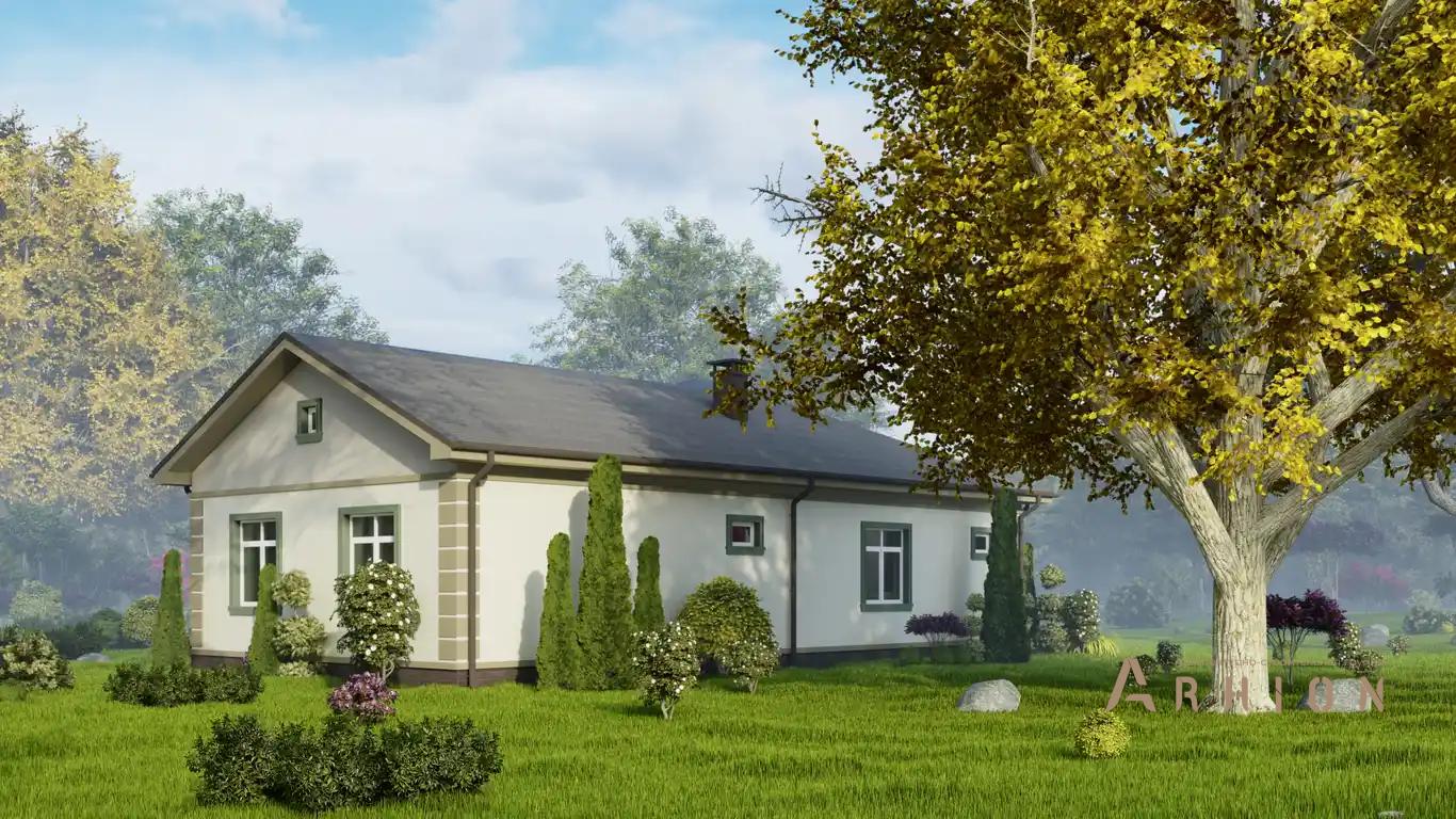 7. Проект одноэтажного дома в европейском стиле с двускатной кровлей, h-1047, площадью - 122 кв