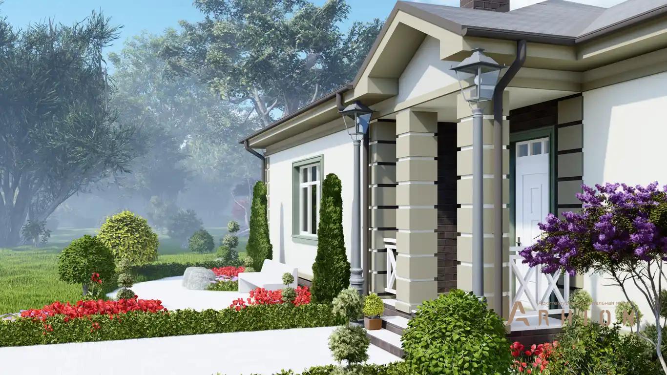 6. Проект одноэтажного дома в европейском стиле с двускатной кровлей, h-1047, площадью - 122 кв