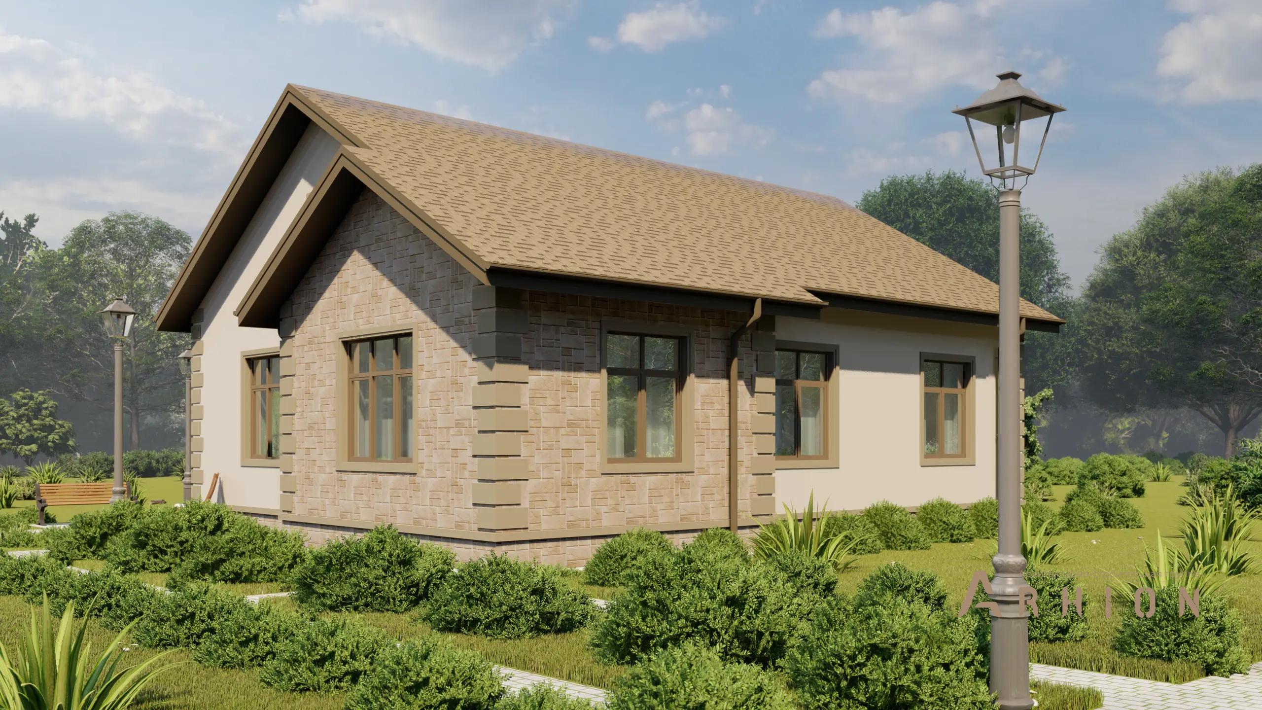 6. Проект одноэтажного дома в европейском стиле с двускатной кровлей, H-1048, площадью - 112 кв