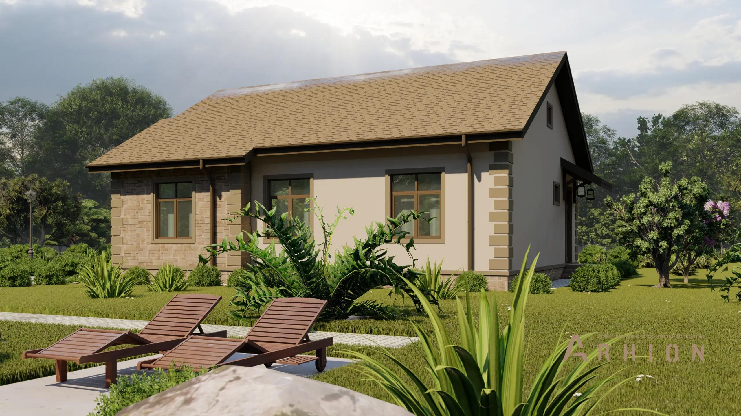 9. Проект одноэтажного дома в европейском стиле с двускатной кровлей, H-1048, площадью - 112 кв