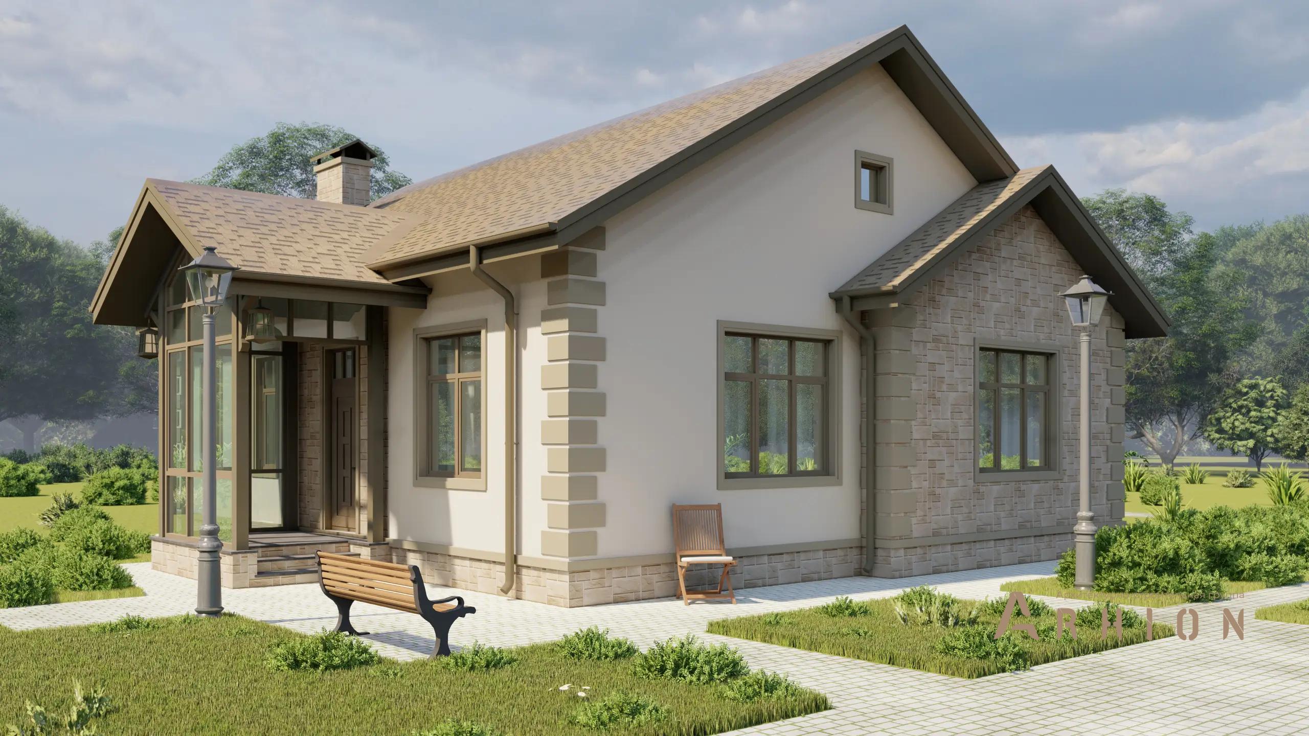 8. Проект одноэтажного дома в европейском стиле с двускатной кровлей, H-1048, площадью - 112 кв