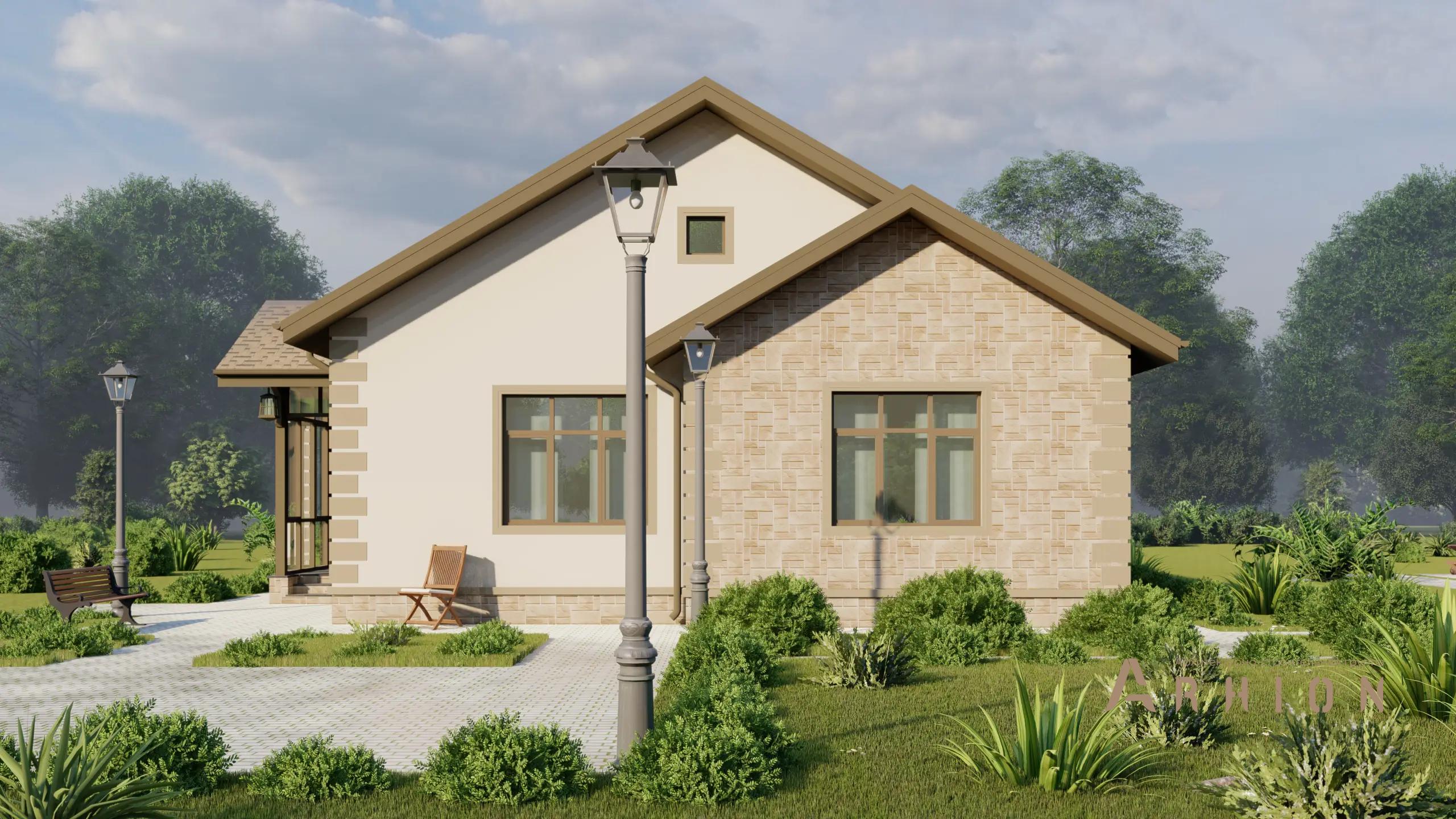 7. Проект одноэтажного дома в европейском стиле с двускатной кровлей, H-1048, площадью - 112 кв