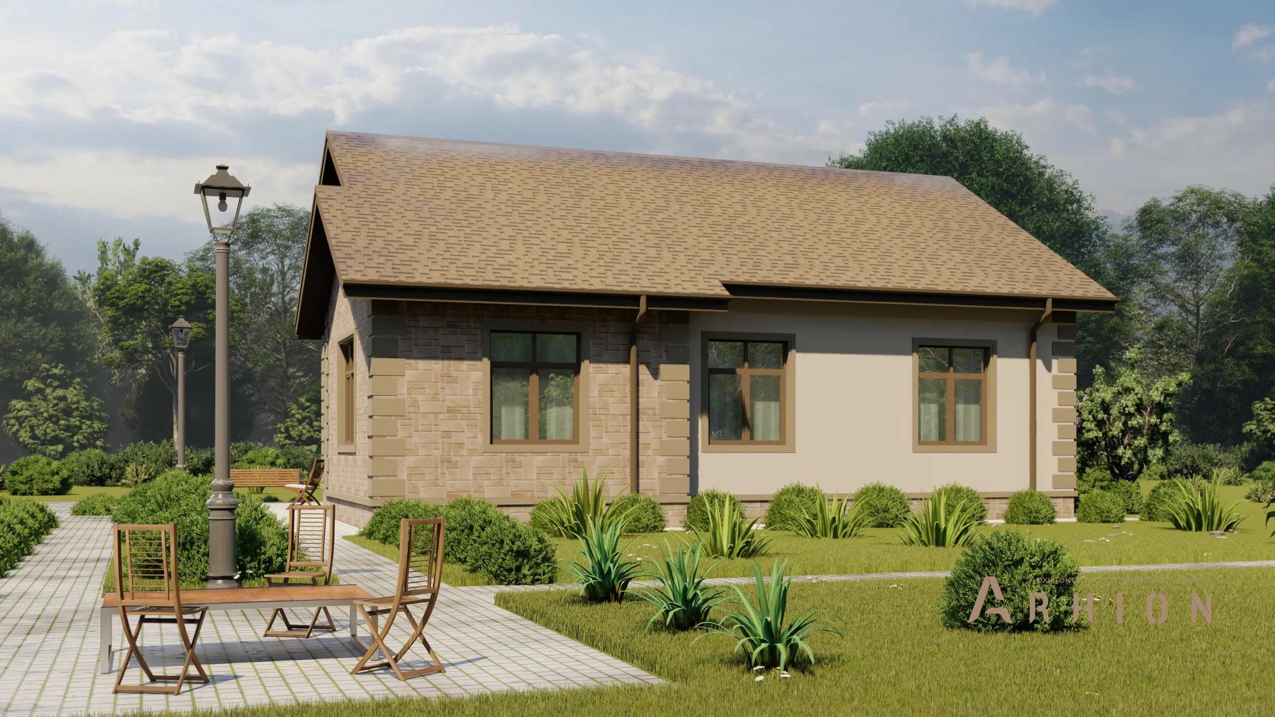 2. Проект одноэтажного дома в европейском стиле с двускатной кровлей, H-1048, площадью - 112 кв