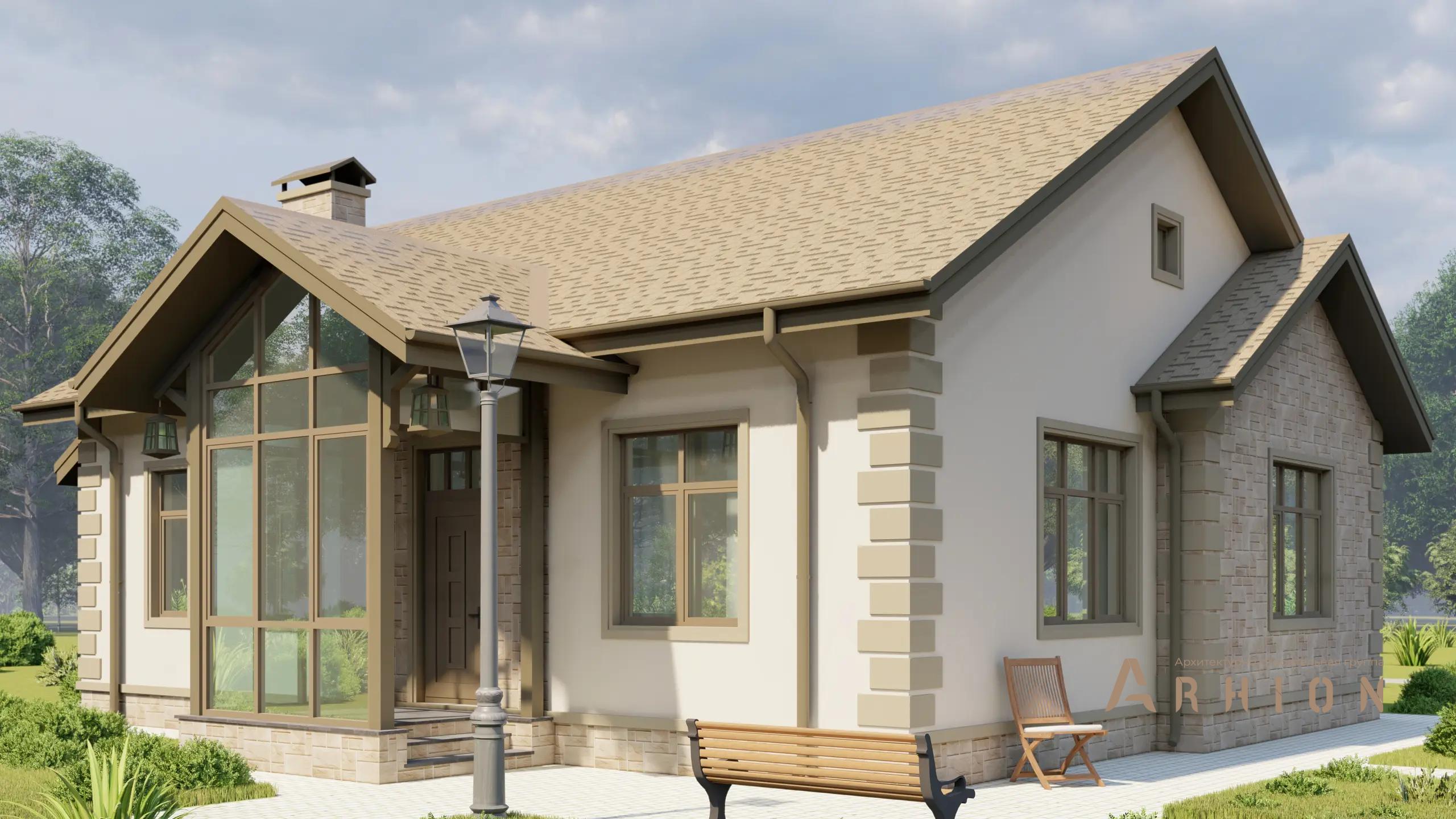 3. Проект одноэтажного дома в европейском стиле с двускатной кровлей, H-1048, площадью - 112 кв