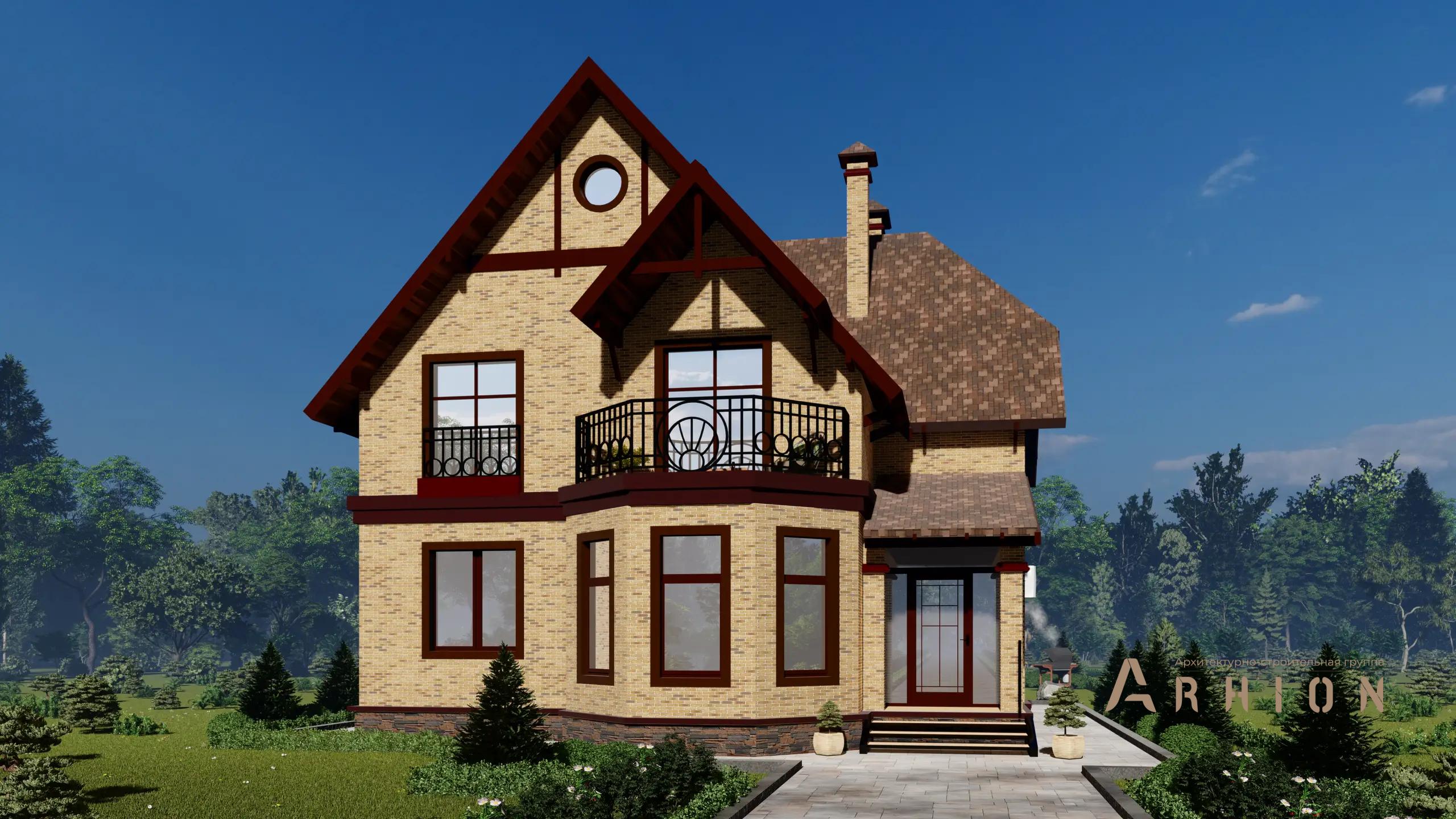 7. Проект одноэтажного дома в европейском стиле с многоскатной кровлей, H-1100, площадью - 157 кв c мансардой, терассой, балконом, эркером