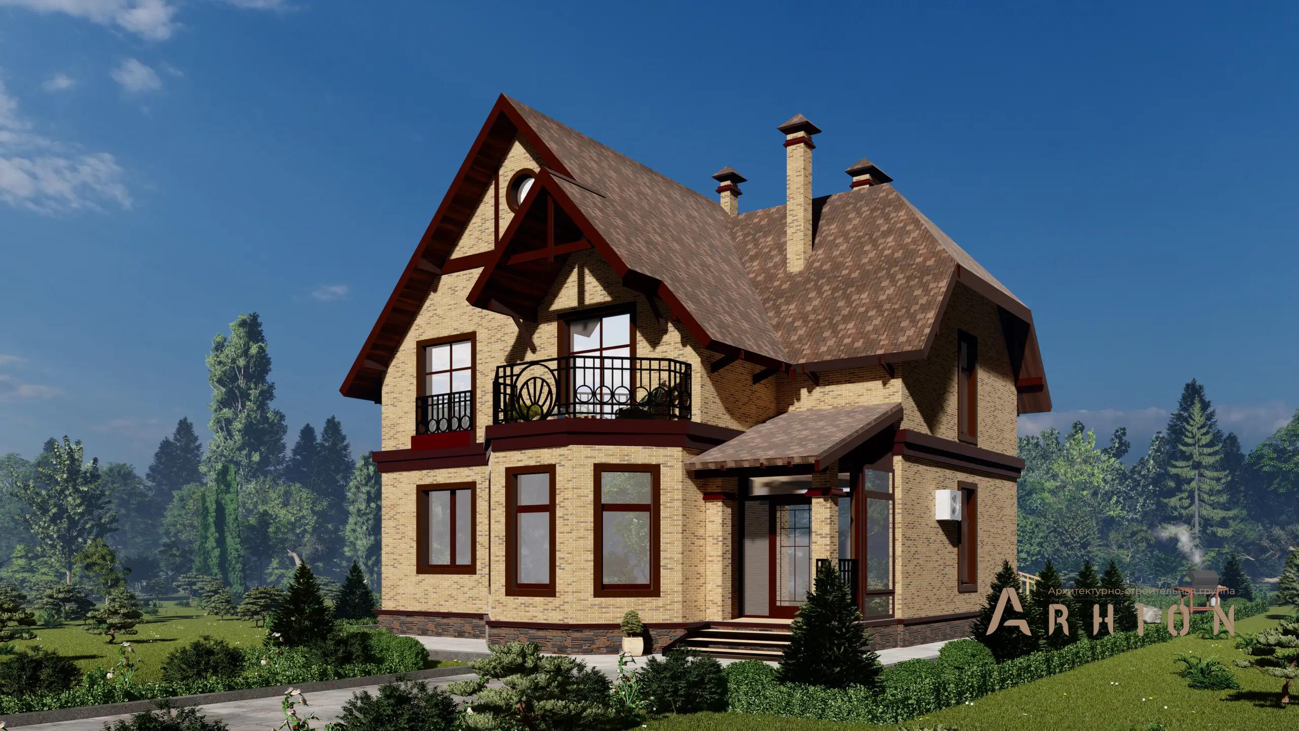 1. Проект одноэтажного дома в европейском стиле с многоскатной кровлей, H-1100, площадью - 157 кв c мансардой, терассой, балконом, эркером