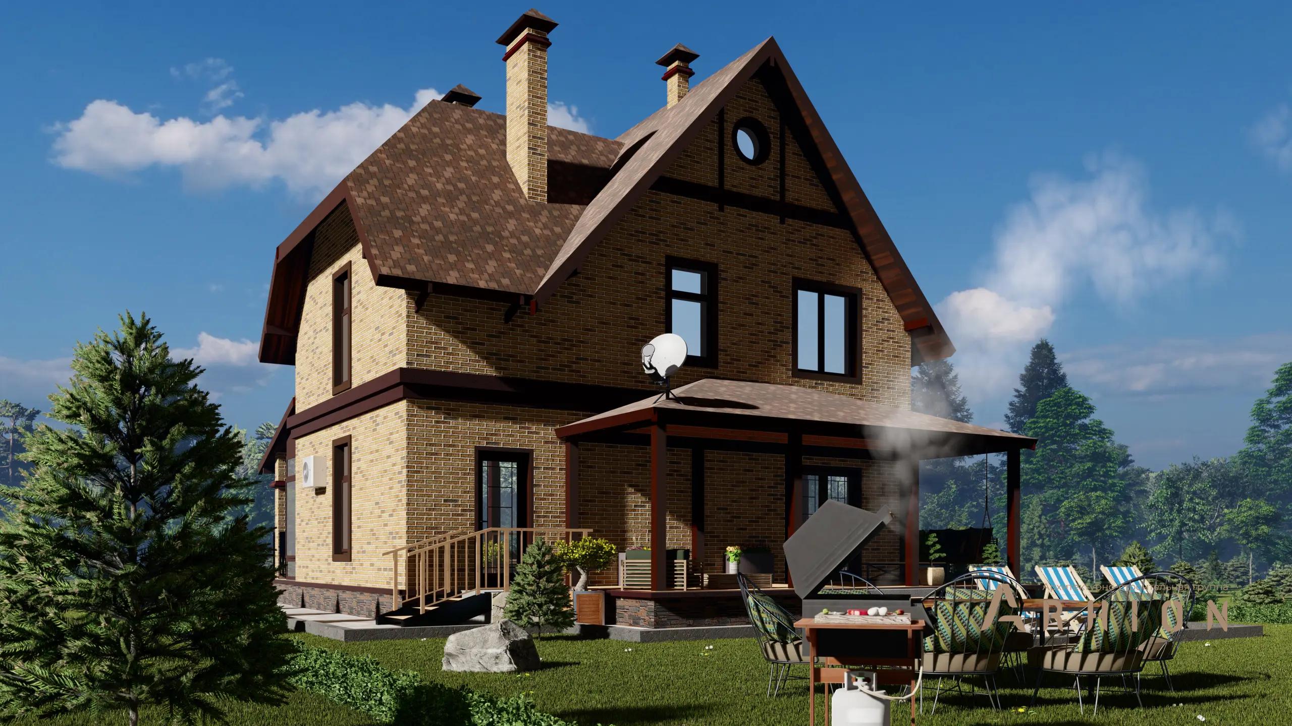 6. Проект одноэтажного дома в европейском стиле с многоскатной кровлей, H-1100, площадью - 157 кв c мансардой, терассой, балконом, эркером