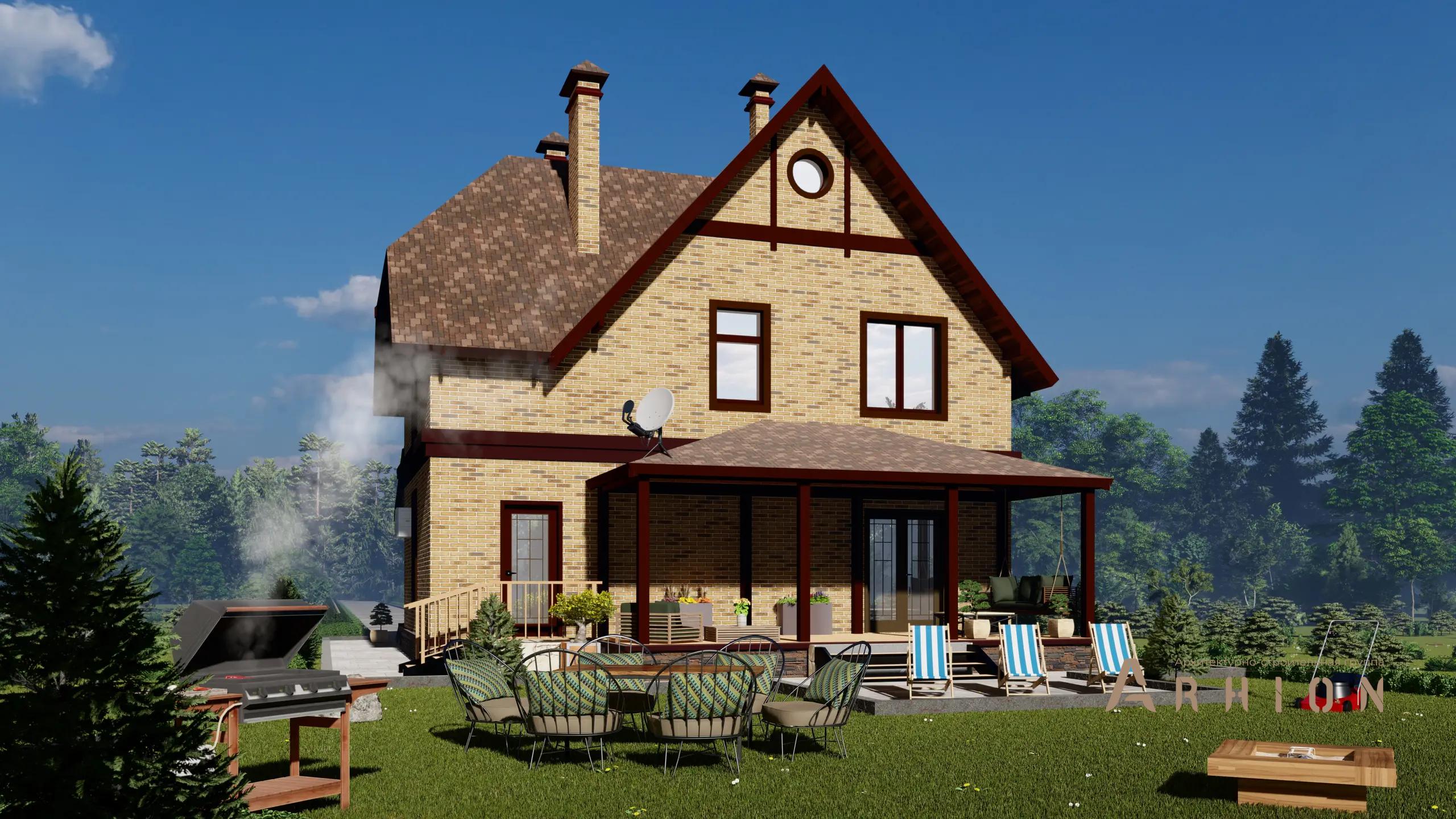 5. Проект одноэтажного дома в европейском стиле с многоскатной кровлей, H-1100, площадью - 157 кв c мансардой, терассой, балконом, эркером