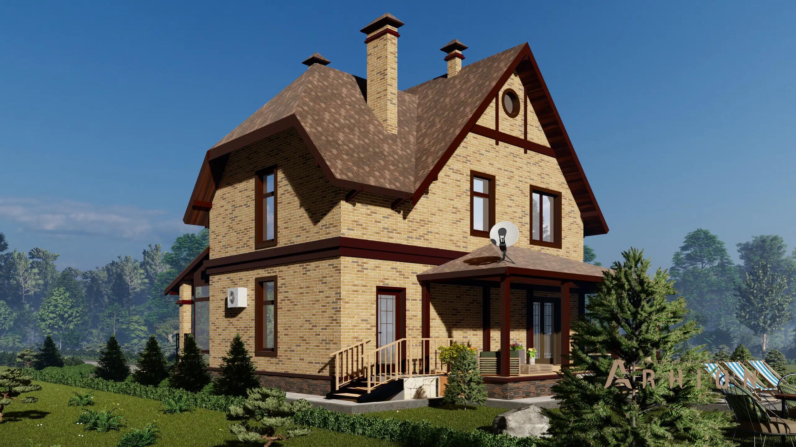 4. Проект одноэтажного дома в европейском стиле с многоскатной кровлей, H-1100, площадью - 157 кв c мансардой, терассой, балконом, эркером