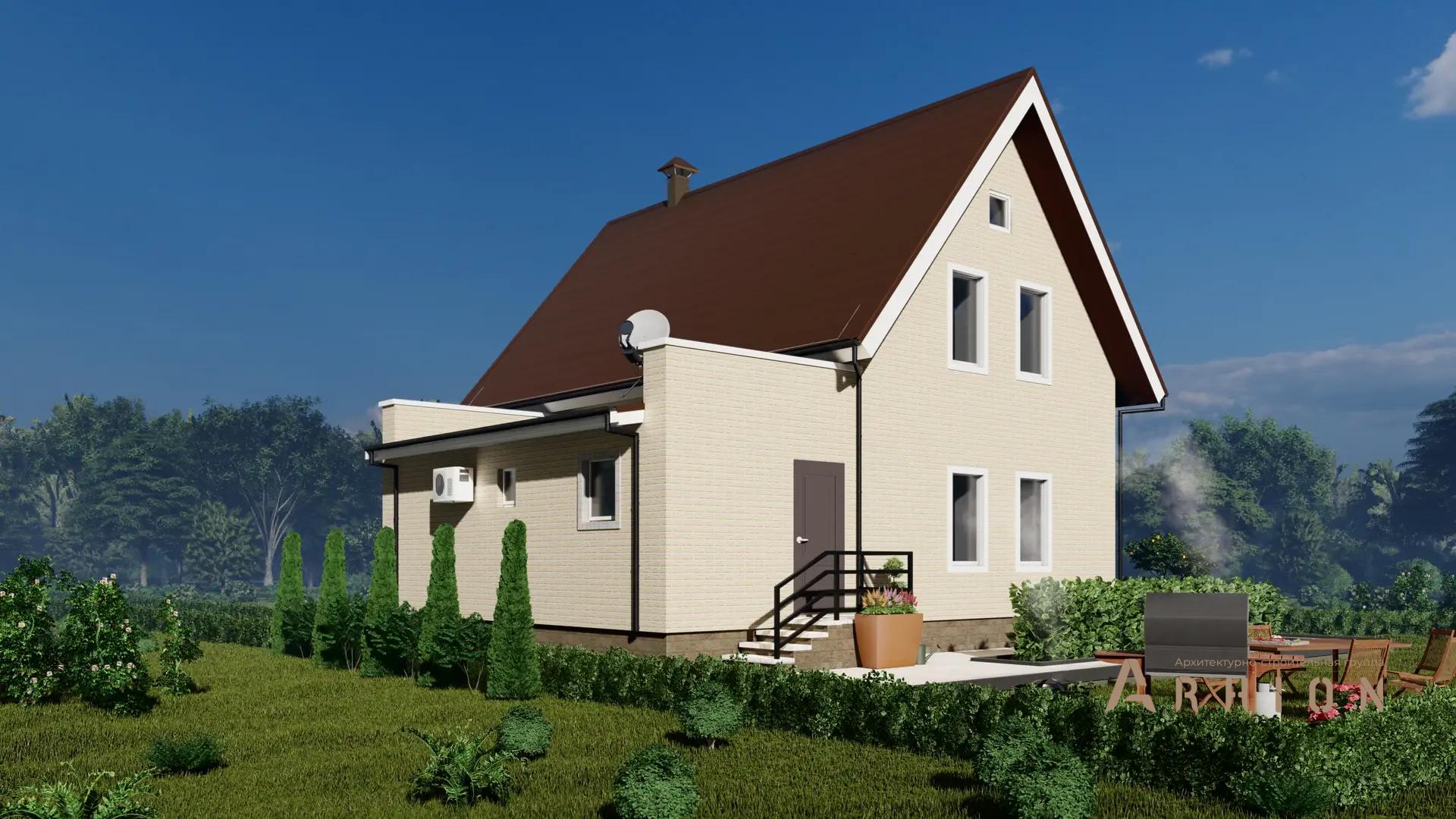 6. Проект одноэтажного дома в европейском стиле с двускатной кровлей, H-1101, площадью - 108 кв c мансардой