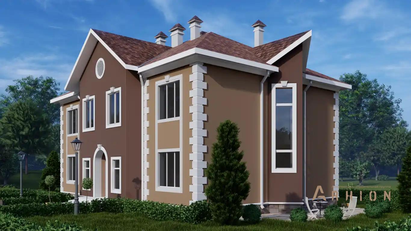 6. Проект двухэтажного дома в стиле модерн с многоскатной кровлей, H-1104, площадью - 294 кв c эркером