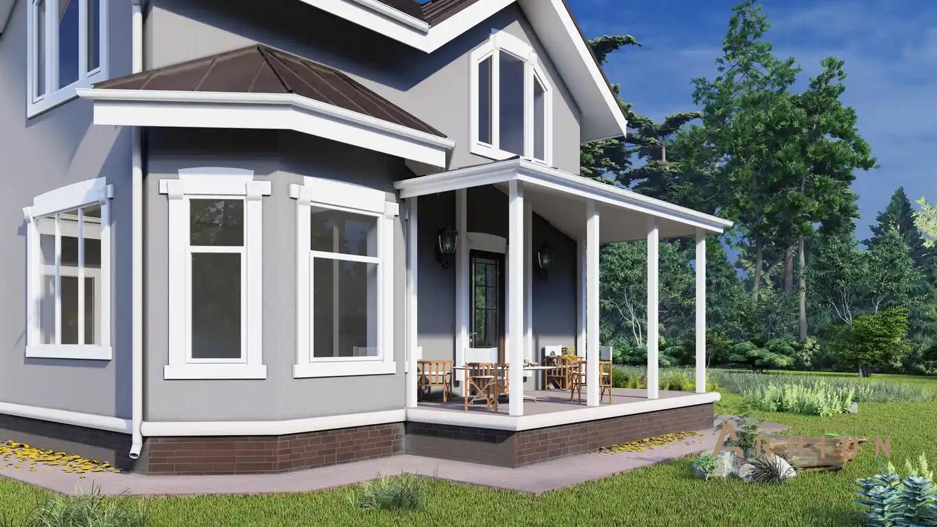 6. Проект одноэтажного дома в европейском стиле с многоскатной кровлей, H-1106, площадью - 172 кв c мансардой, терассой, гаражом, эркером