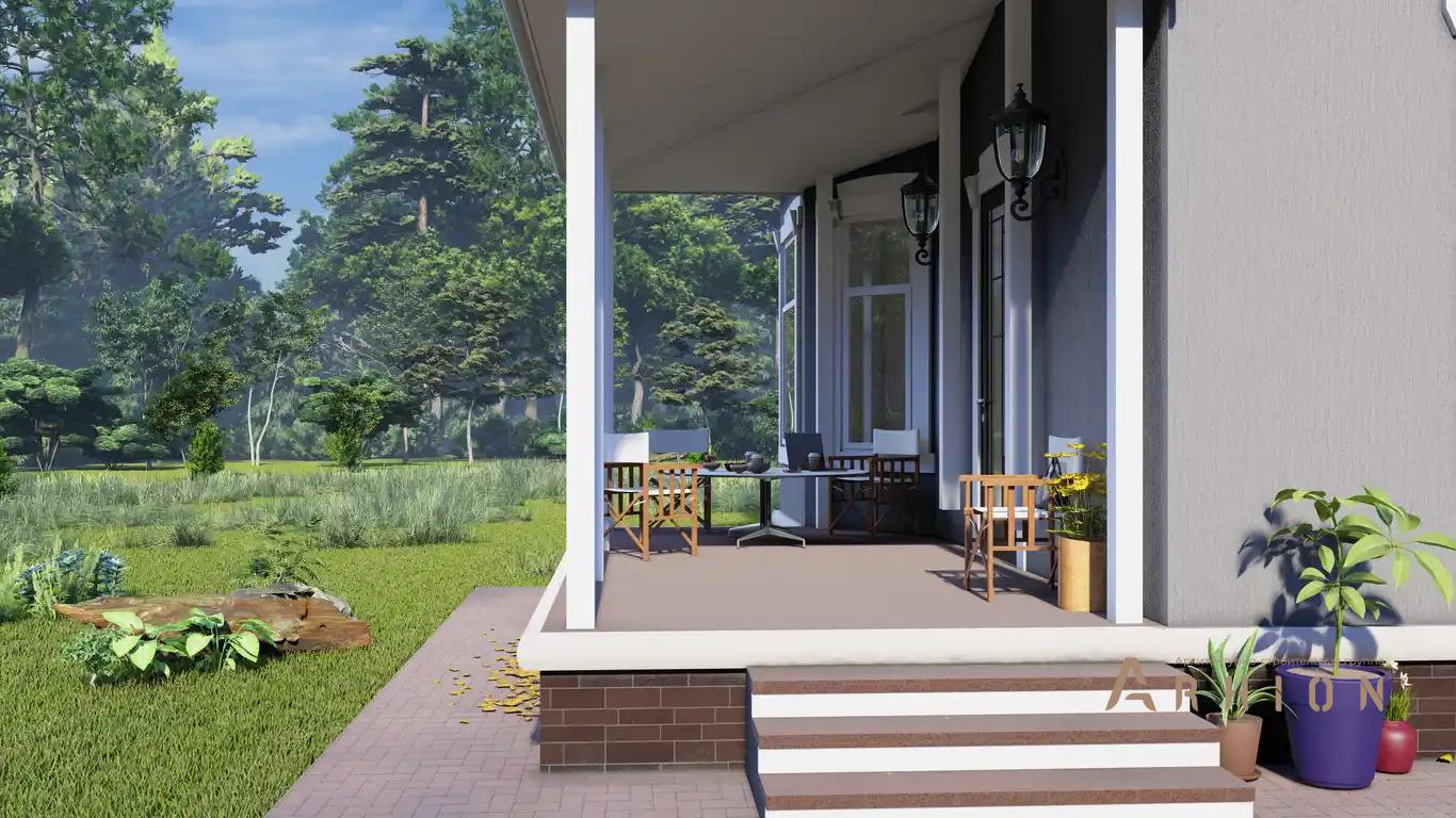 2. Проект одноэтажного дома в европейском стиле с многоскатной кровлей, H-1106, площадью - 172 кв c мансардой, терассой, гаражом, эркером