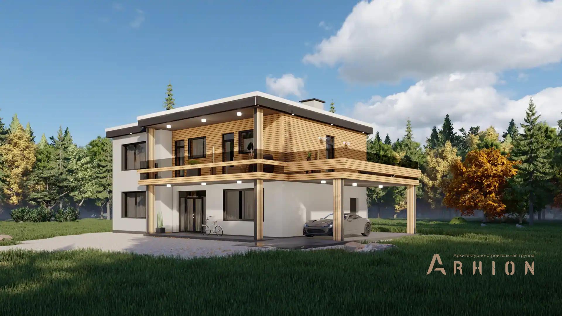 1. Проект двухэтажного дома в стиле хай-тек с плоской кровлей , H-1111, площадью - 178 кв c терассой, балконом, гаражом, вторым светом