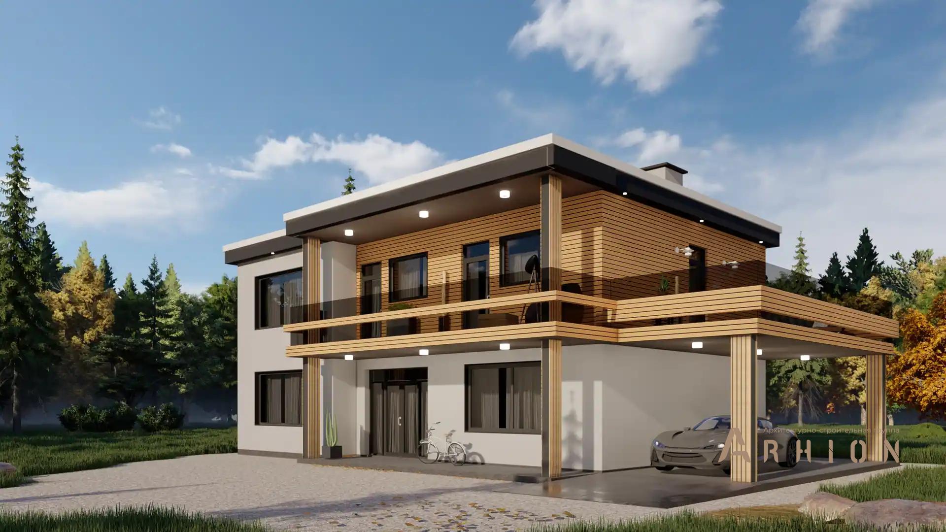 7. Проект двухэтажного дома в стиле хай-тек с плоской кровлей , H-1111, площадью - 178 кв c терассой, балконом, гаражом, вторым светом