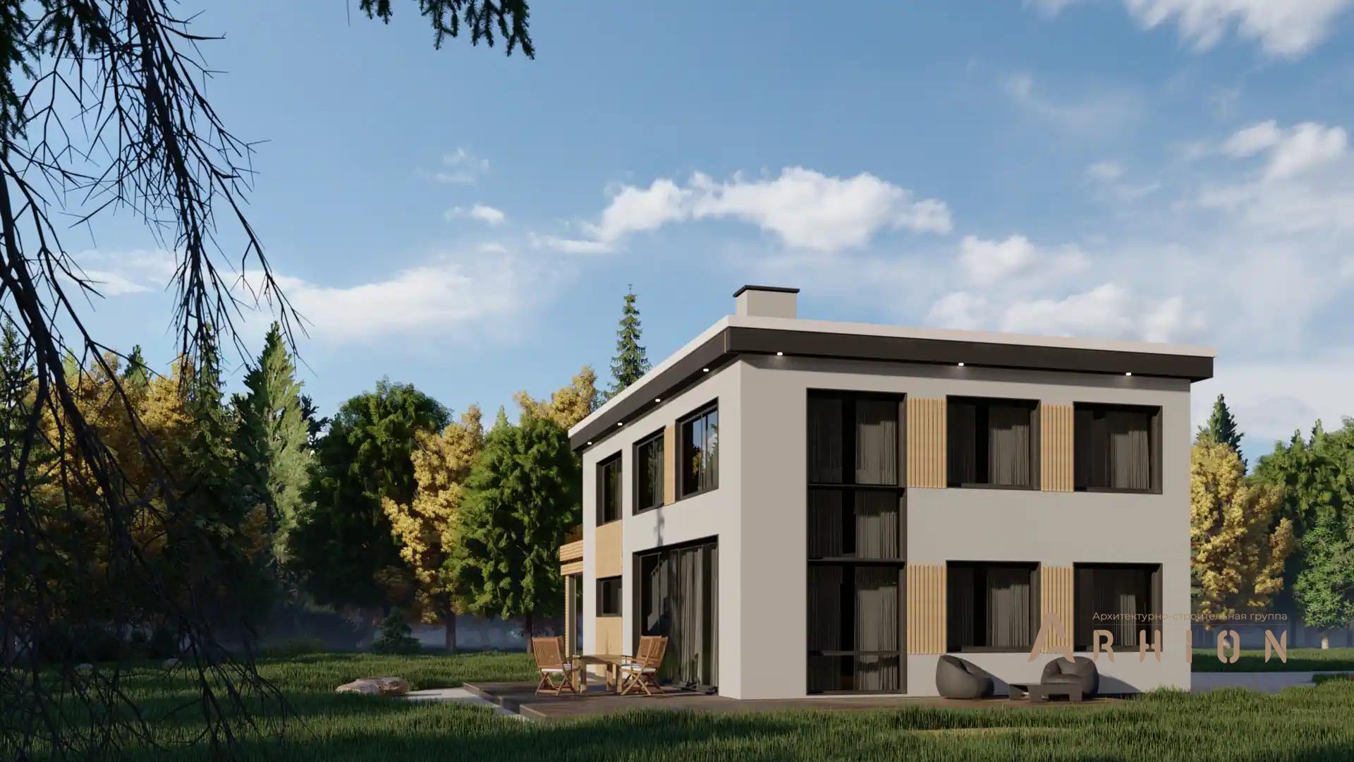 5. Проект двухэтажного дома в стиле хай-тек с плоской кровлей , H-1111, площадью - 178 кв c терассой, балконом, гаражом, вторым светом