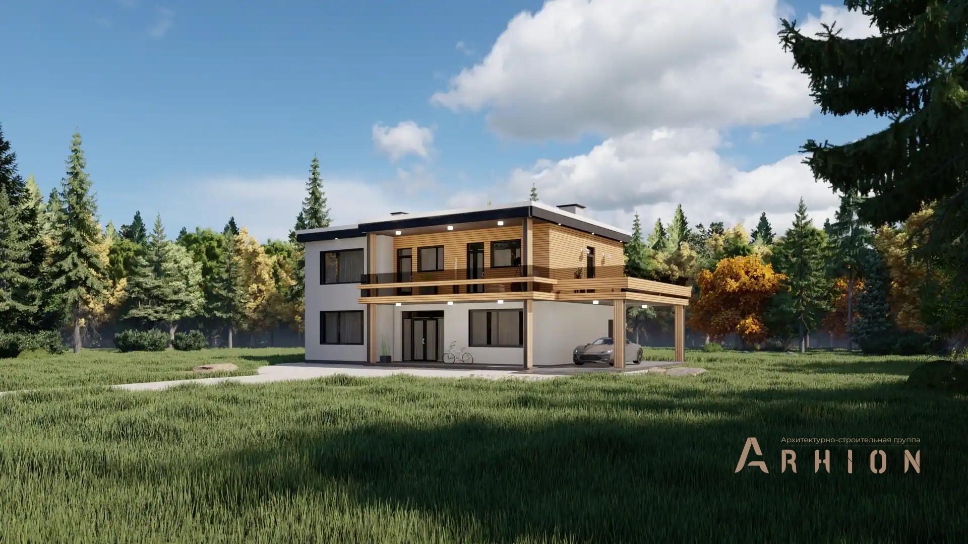 3. Проект двухэтажного дома в стиле хай-тек с плоской кровлей , H-1111, площадью - 178 кв c терассой, балконом, гаражом, вторым светом