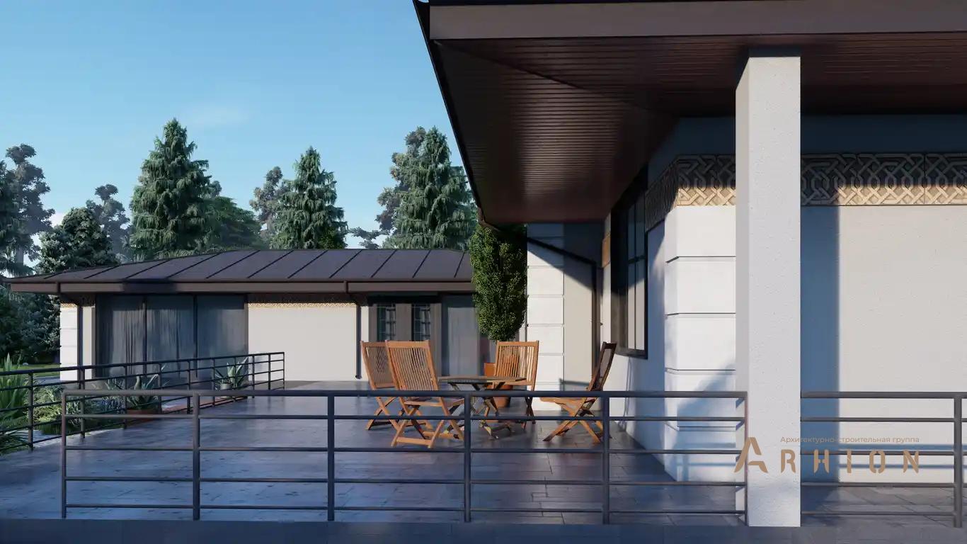 2. Проект двухэтажного дома в стиле Ллойда Райта (прерий) с четырехскатной, H-1112, площадью - 586 кв c сауной, терассой, балконом, бассейном, вторым светом