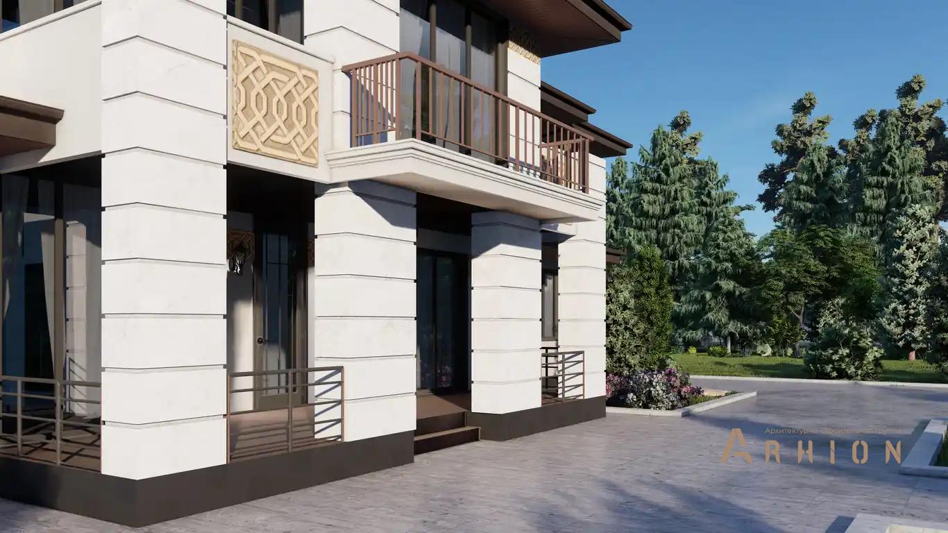 4. Проект двухэтажного дома в стиле Ллойда Райта (прерий) с четырехскатной, H-1112, площадью - 586 кв c сауной, терассой, балконом, бассейном, вторым светом