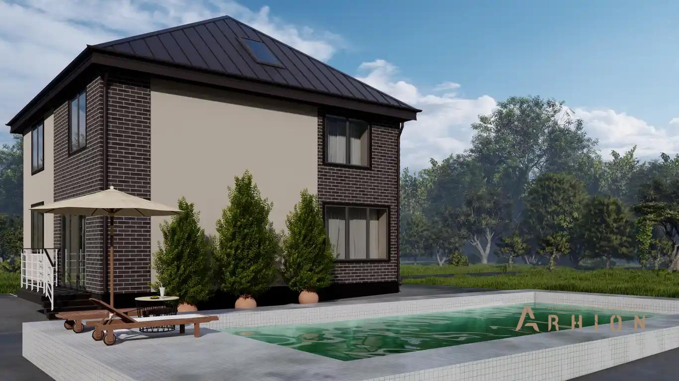 7. Проект двухэтажного дома в современном стиле с четырехскатной, H-1115, площадью - 191 кв c мансардой, балконом