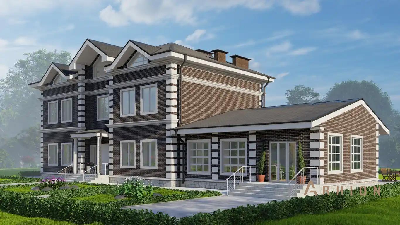 9. Проект двухэтажного дома в европейском стиле с многоскатной кровлей, H-1116, площадью - 471 кв c мансардой, сауной, бассейном