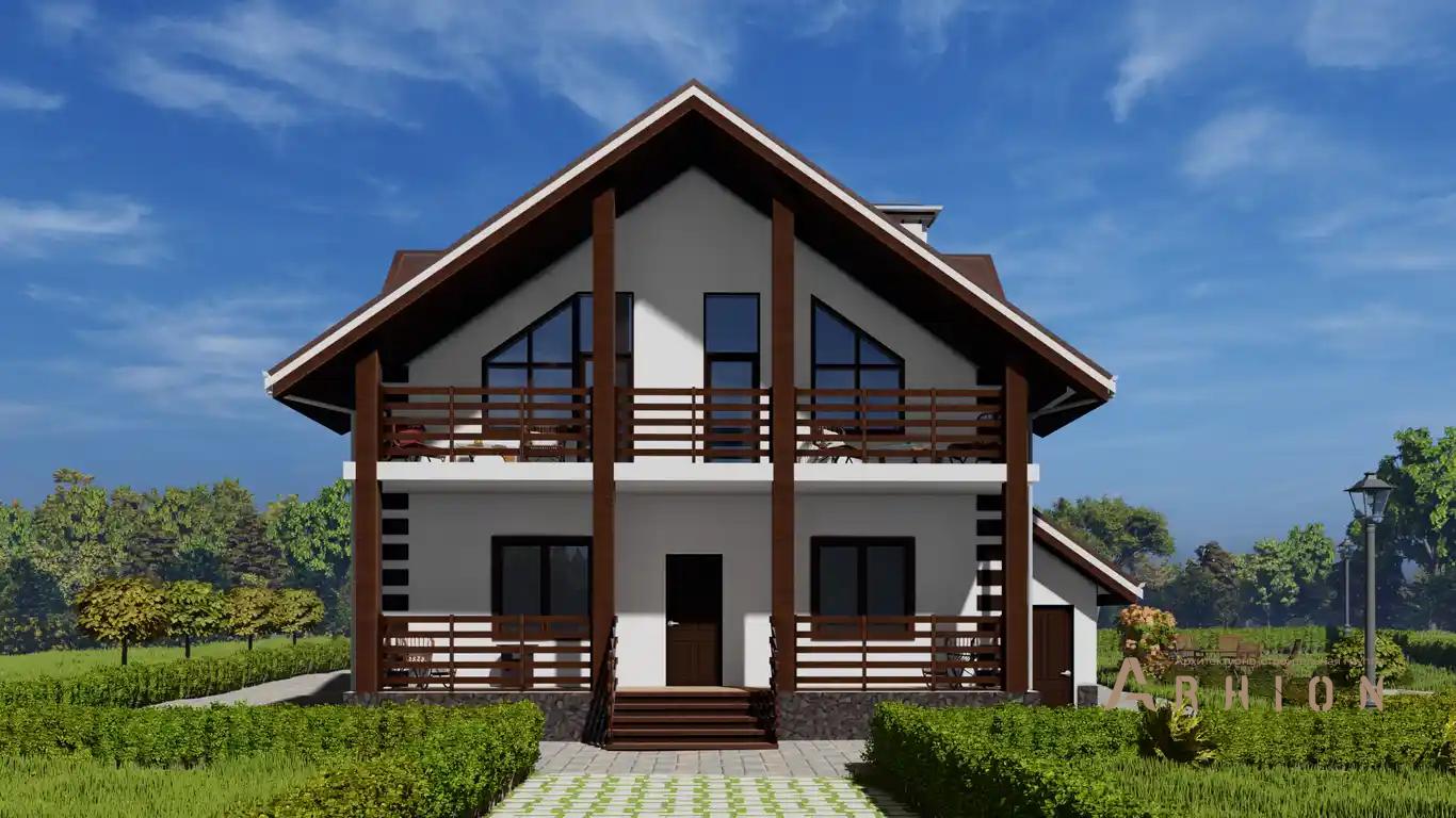 8. Проект двухэтажного дома в европейском стиле с многоскатной кровлей, H-1122, площадью - 250 кв c цокольным этажом, мансардой, терассой, балконом