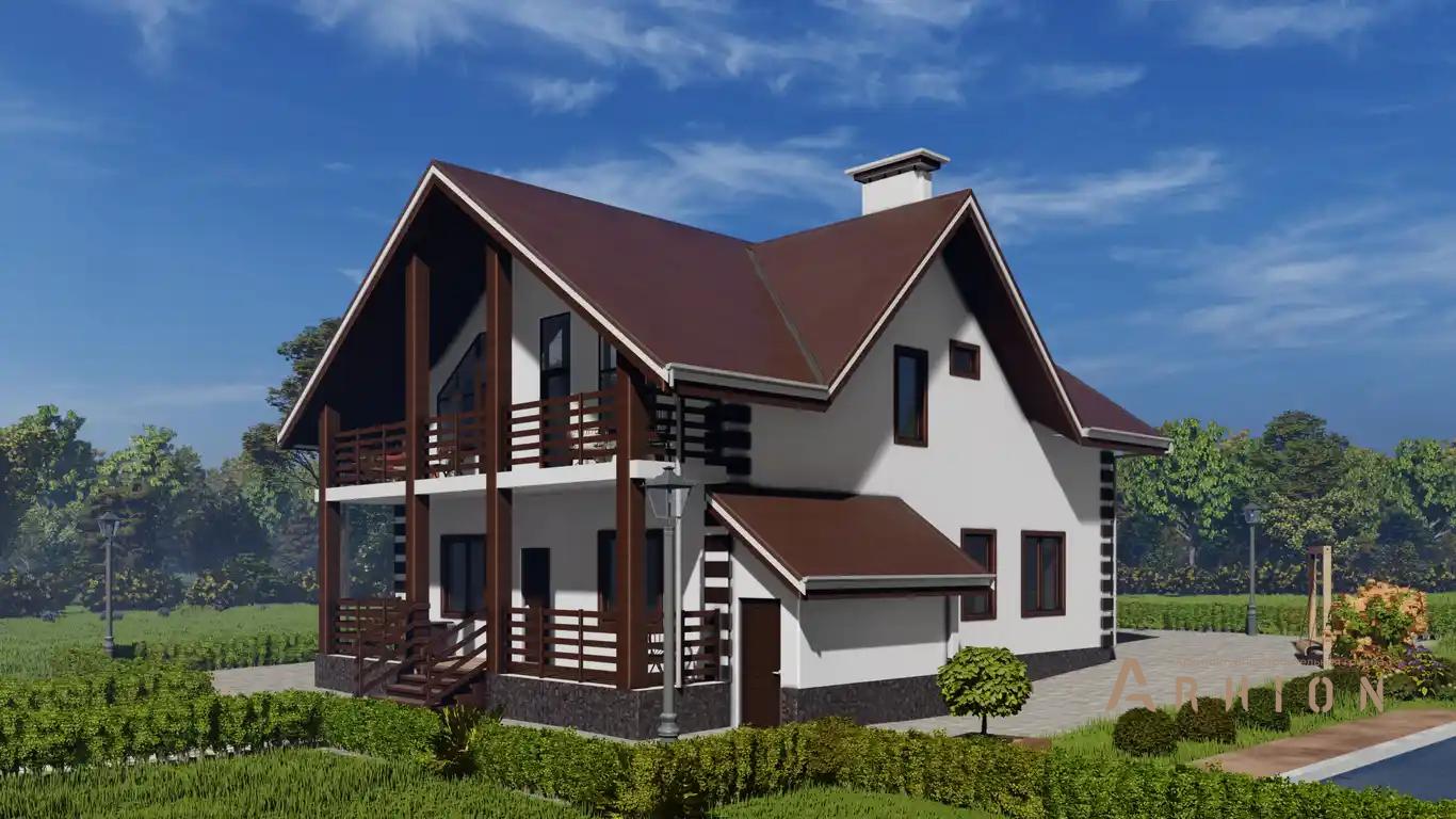 7. Проект двухэтажного дома в европейском стиле с многоскатной кровлей, H-1122, площадью - 250 кв c цокольным этажом, мансардой, терассой, балконом