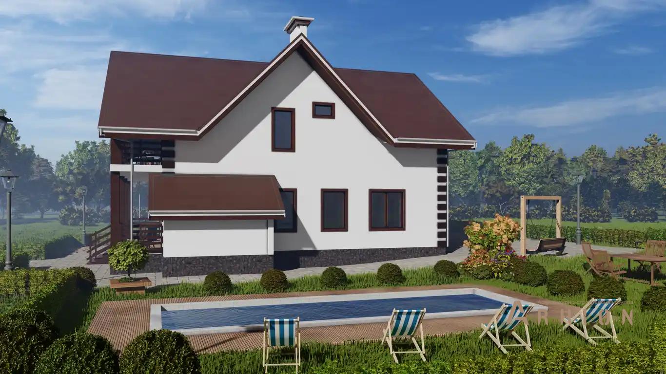 5. Проект двухэтажного дома в европейском стиле с многоскатной кровлей, H-1122, площадью - 250 кв c цокольным этажом, мансардой, терассой, балконом