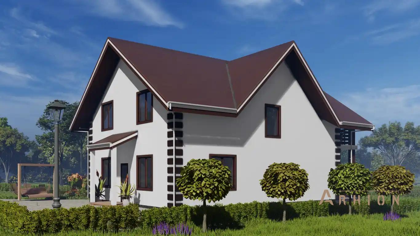 4. Проект двухэтажного дома в европейском стиле с многоскатной кровлей, H-1122, площадью - 250 кв c цокольным этажом, мансардой, терассой, балконом