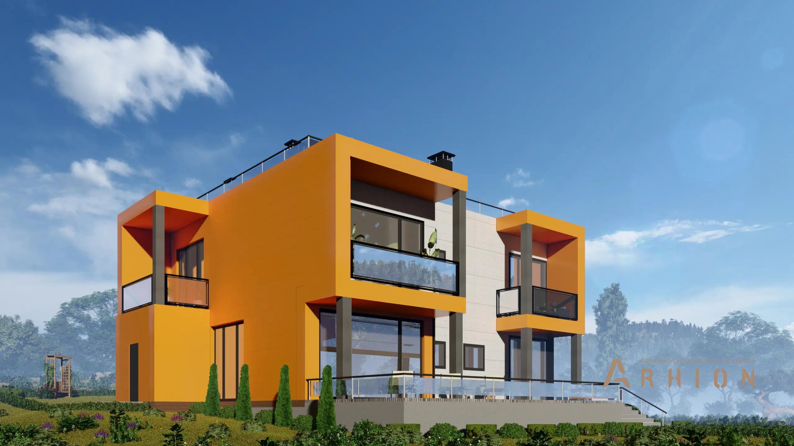 8. Проект двухэтажного дома в стиле хай-тек с плоской кровлей , H-1123, площадью - 167 кв c терассой, балконом