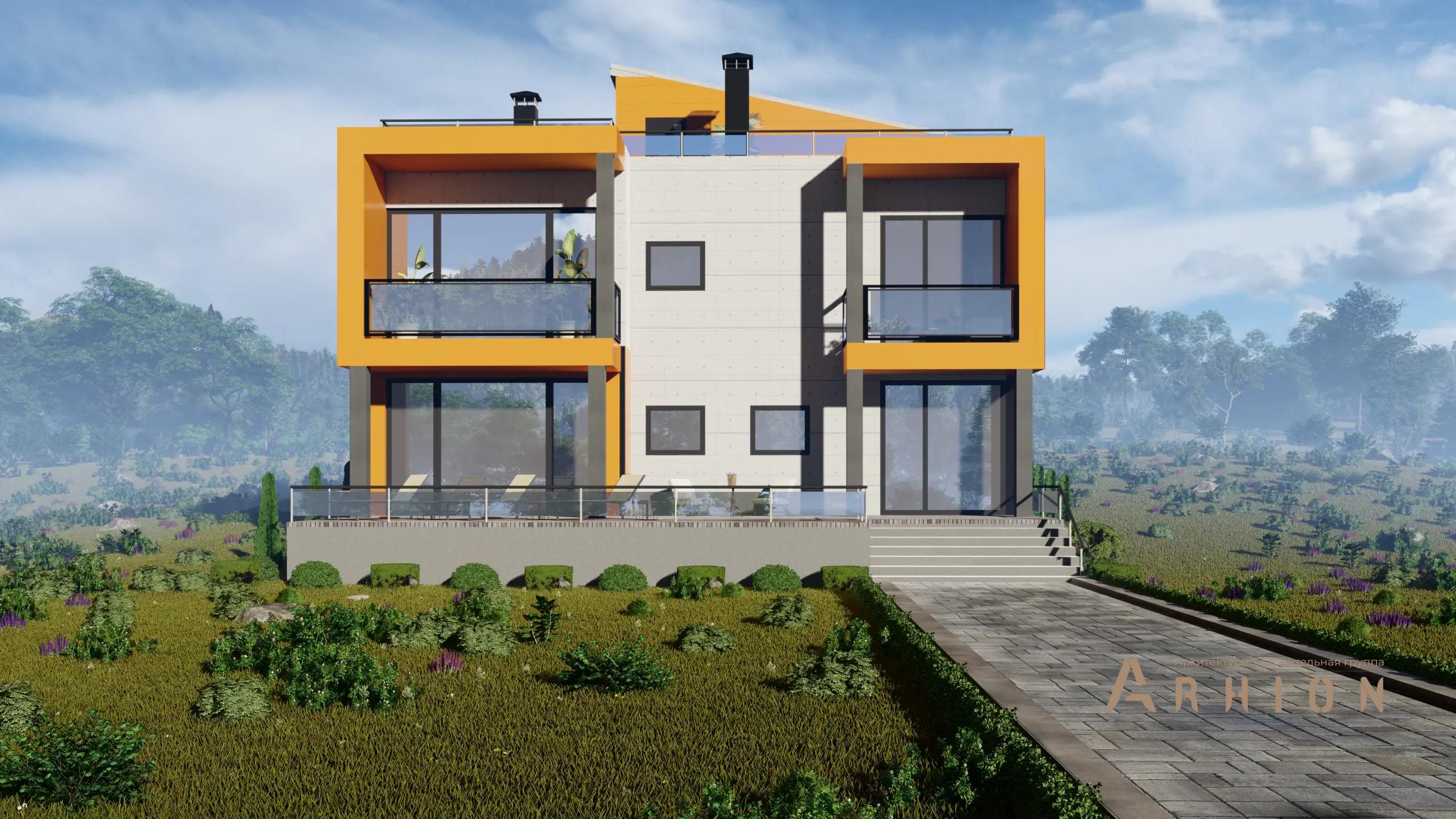 9. Проект двухэтажного дома в стиле хай-тек с плоской кровлей , H-1123, площадью - 167 кв c терассой, балконом