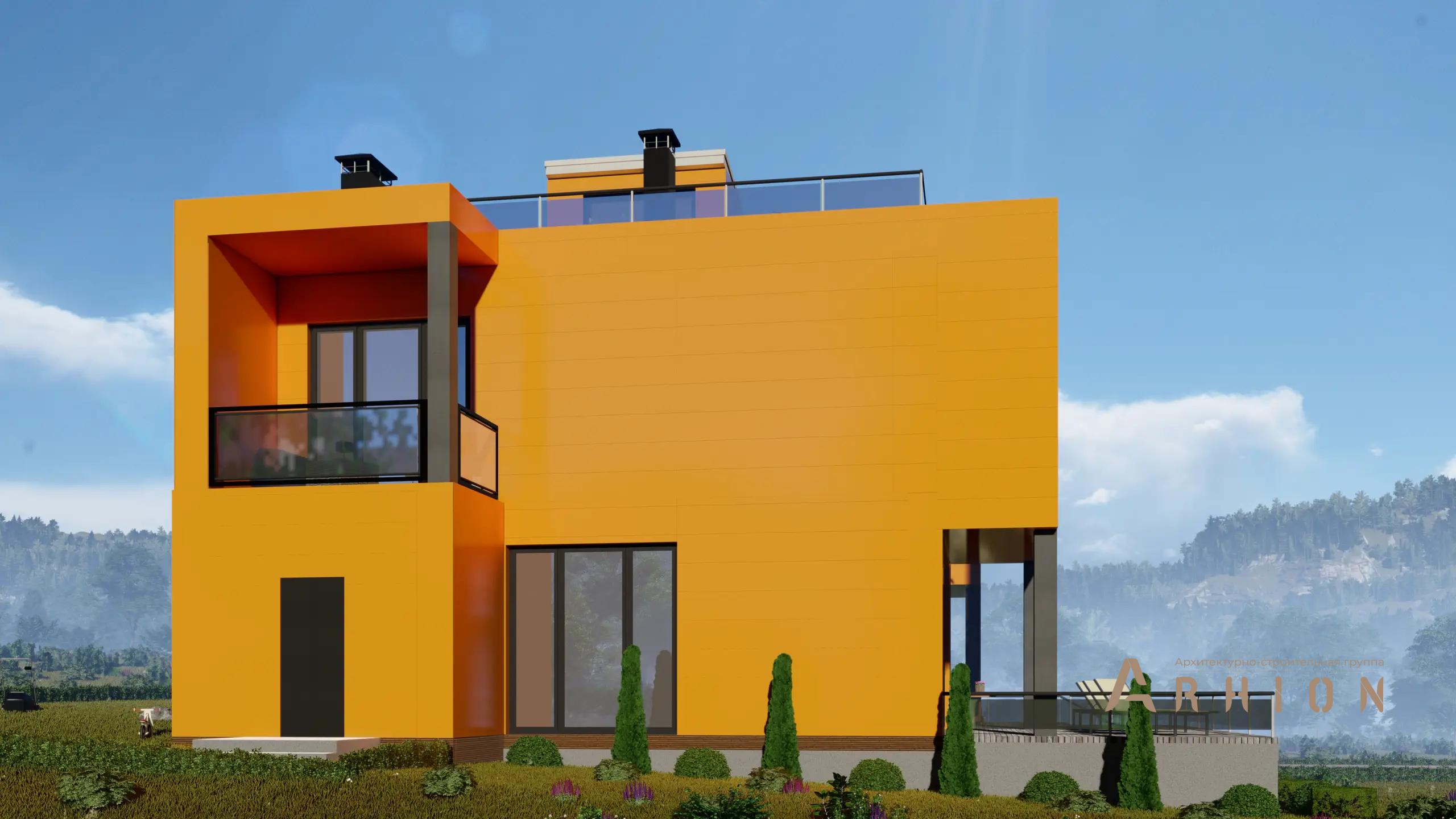 4. Проект двухэтажного дома в стиле хай-тек с плоской кровлей , H-1123, площадью - 167 кв c терассой, балконом