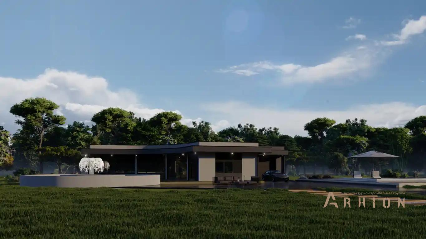 5. Проект одноэтажного дома в стиле хай-тек с плоской кровлей , H-1130, площадью - 209 кв c терассой, гаражом