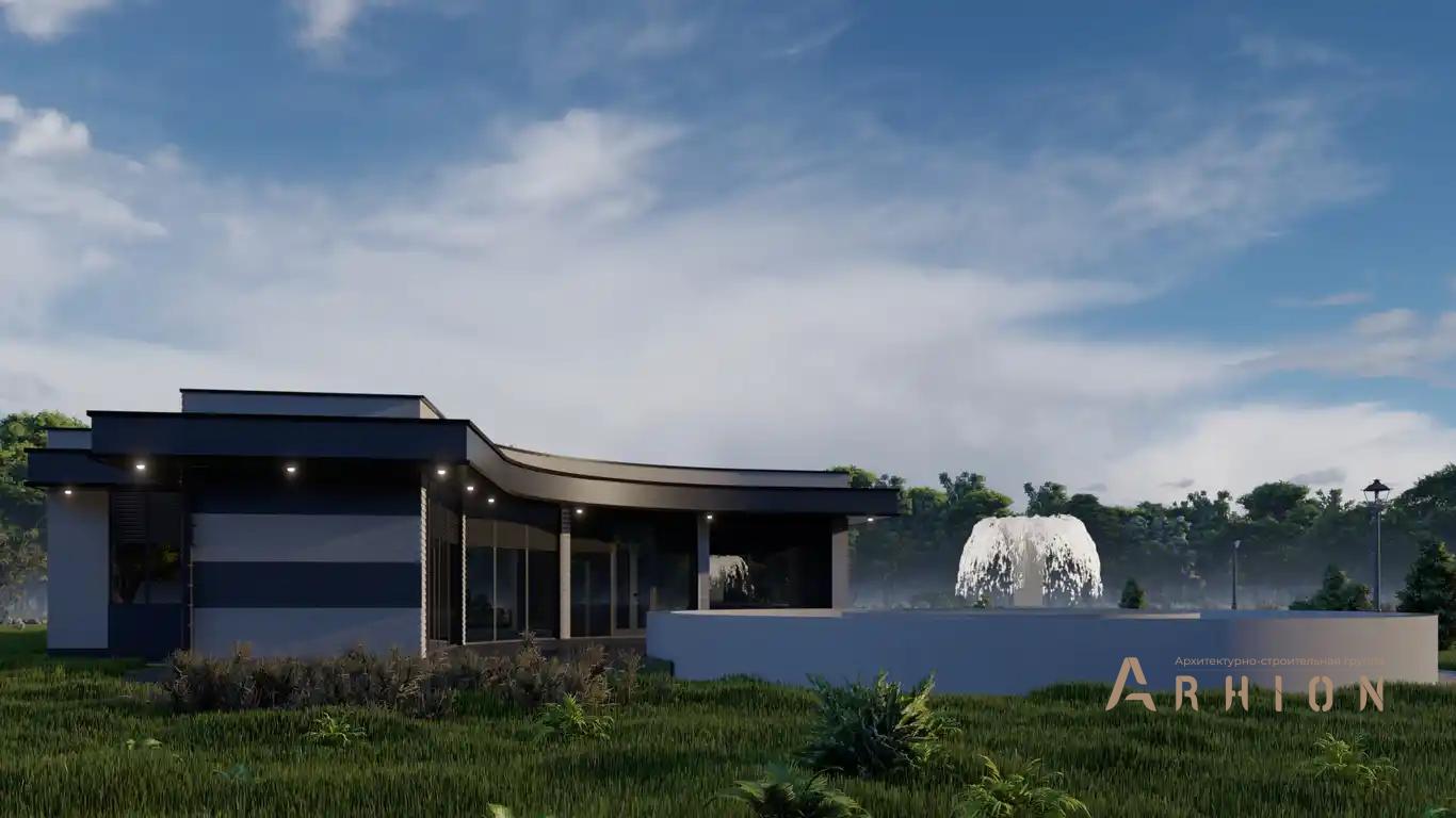 4. Проект одноэтажного дома в стиле хай-тек с плоской кровлей , H-1130, площадью - 209 кв c терассой, гаражом