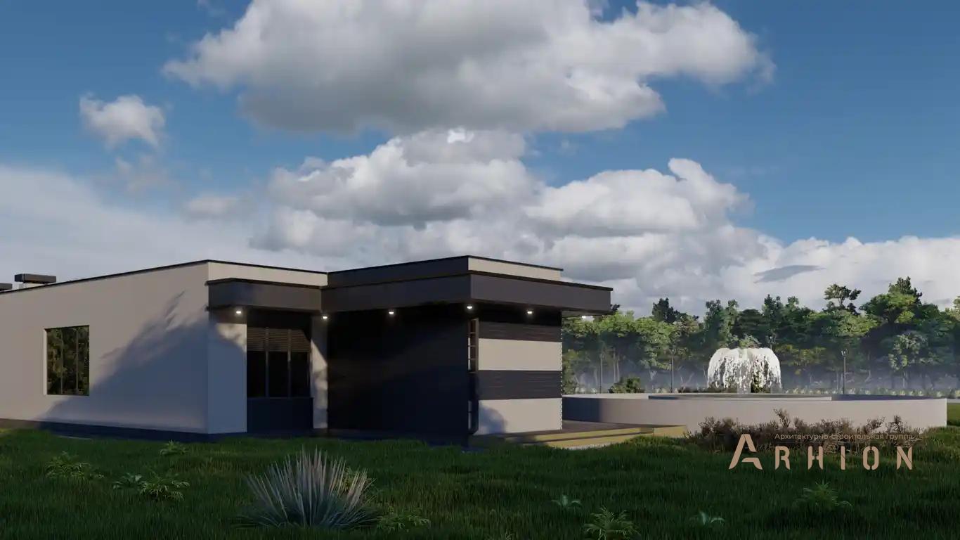 3. Проект одноэтажного дома в стиле хай-тек с плоской кровлей , H-1130, площадью - 209 кв c терассой, гаражом