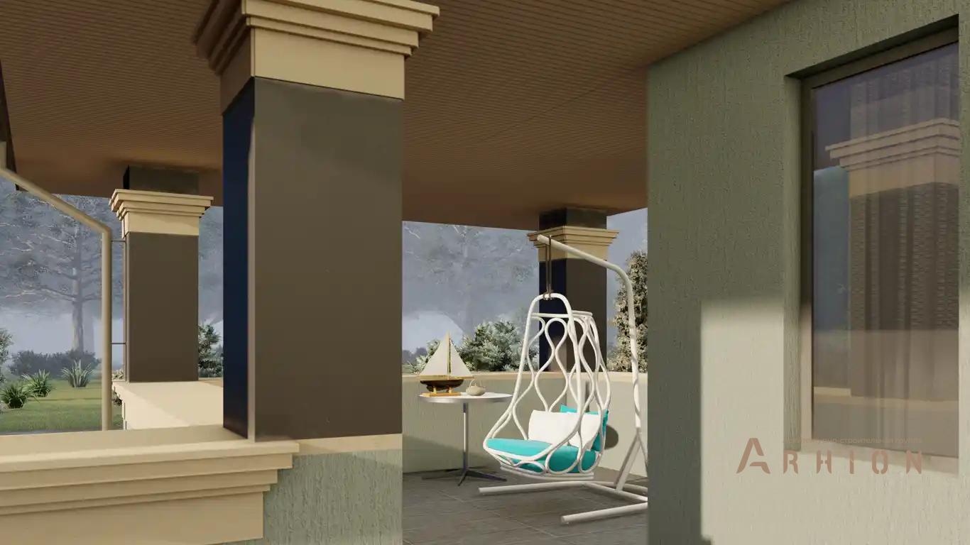 3. Проект двухэтажного дома в стиле Ллойда Райта (прерий) с многоскатной кровлей, H-1132, площадью - 200 кв c сауной, терассой, гаражом, эркером